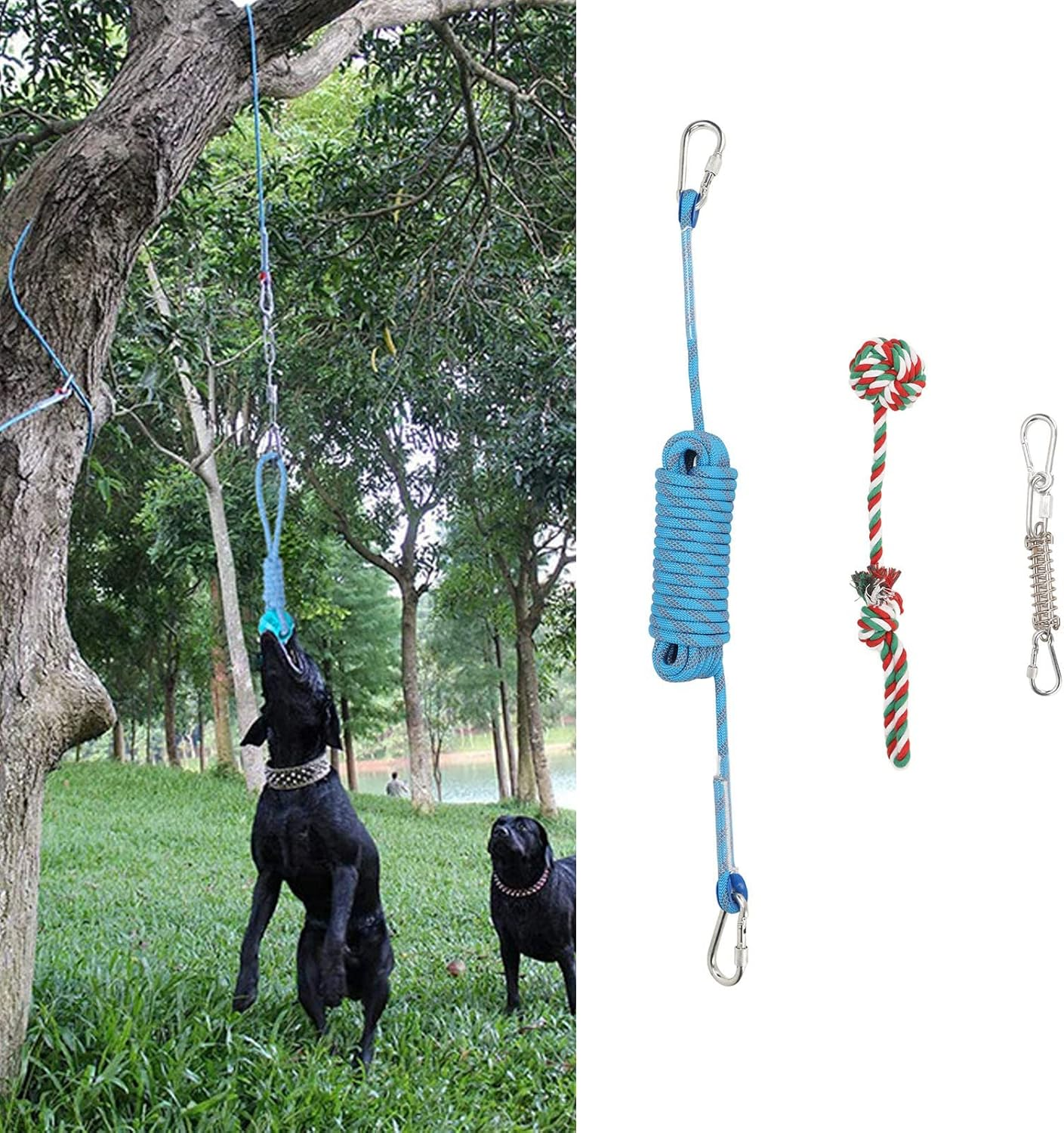32.8Ft Spring Pole Dog Rope Toys, Stainless Steel Adjustable Height Heavy Duty Muscle Builder Interactive Tether Tug Toy, Bungee Dog Toy Outdoor Hanging Toys for Large Dogs image number 4