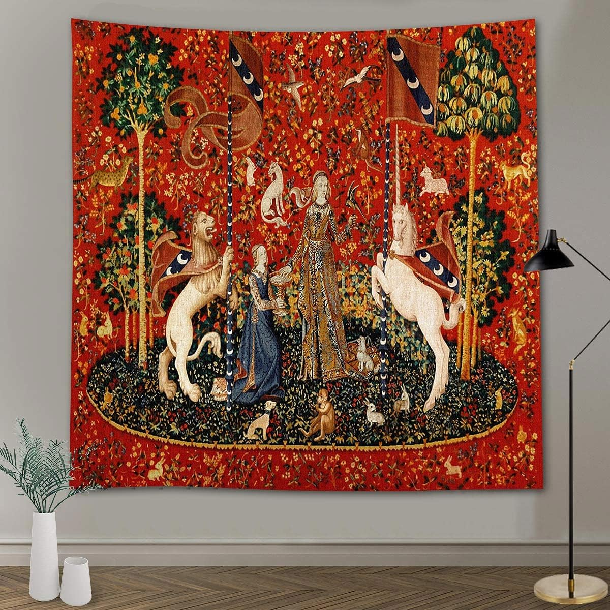 FEASRT Medieval Lady Tapestry European Royal Tapestry Lady and Unicorn Tapestry for Bedroom Living Room Apartment Dorm Decor Wall Hanging Tapestries 80X60 Inches GTDSAY76 image number 6