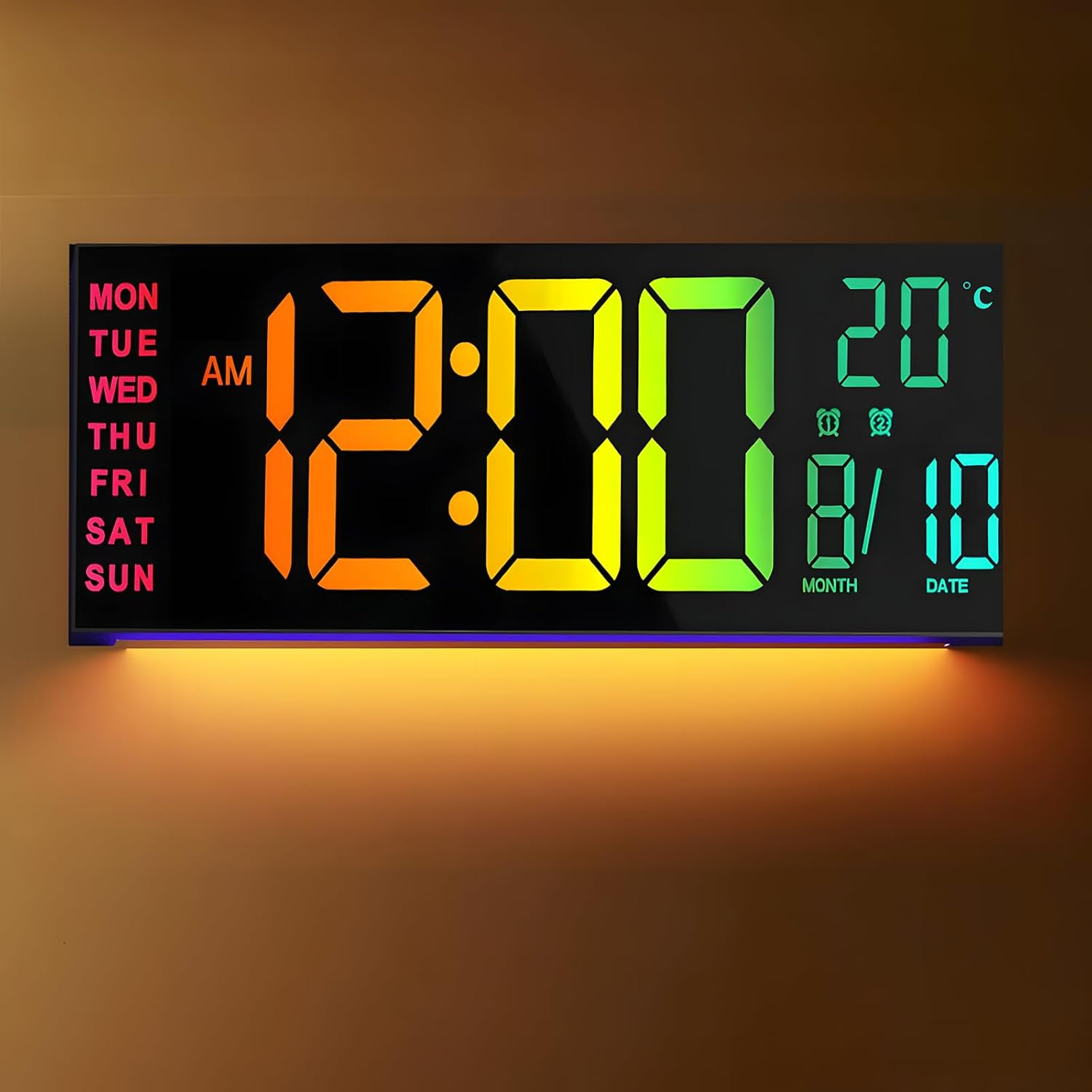 Alarm Clock 16 Inch, Large Clock with Remote Control, Digital Wall Clock LED Dispaly, 8 RGB Colors, 12/24H, Date, Temperature, Countdown Timer, Night Light for Bedroom, Loud Alarm Clock for Elderly image number 6
