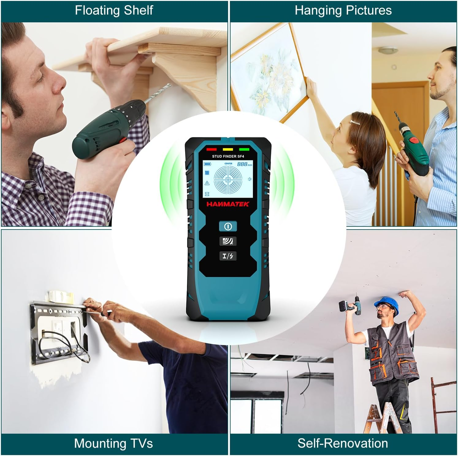 HANMATEK Stud Finder Wall Scanner,5 in 1 Multifunction Stud Locator with Upgraded Smart Sensor Audio Alarm HD LCD Display, Stud Finder Tool for the Center Edge of Metal, Studs, Plaster,Ac Wire,Pipe