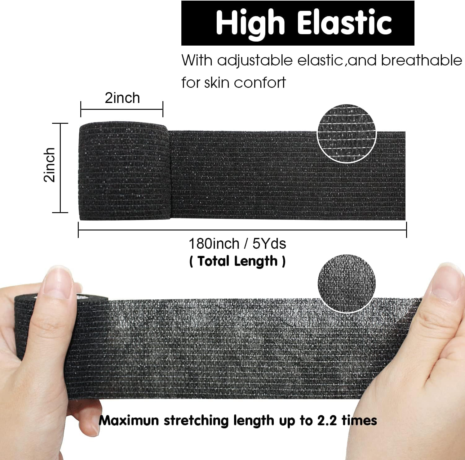 12 Rolls 5Cm*4.5M Elastic Bandage Self-Adhesive Wrap Cohesive Bandage Strong Elastic First Aid Tap Professional for Sports,Wrist,Ankle (Black) image number 4