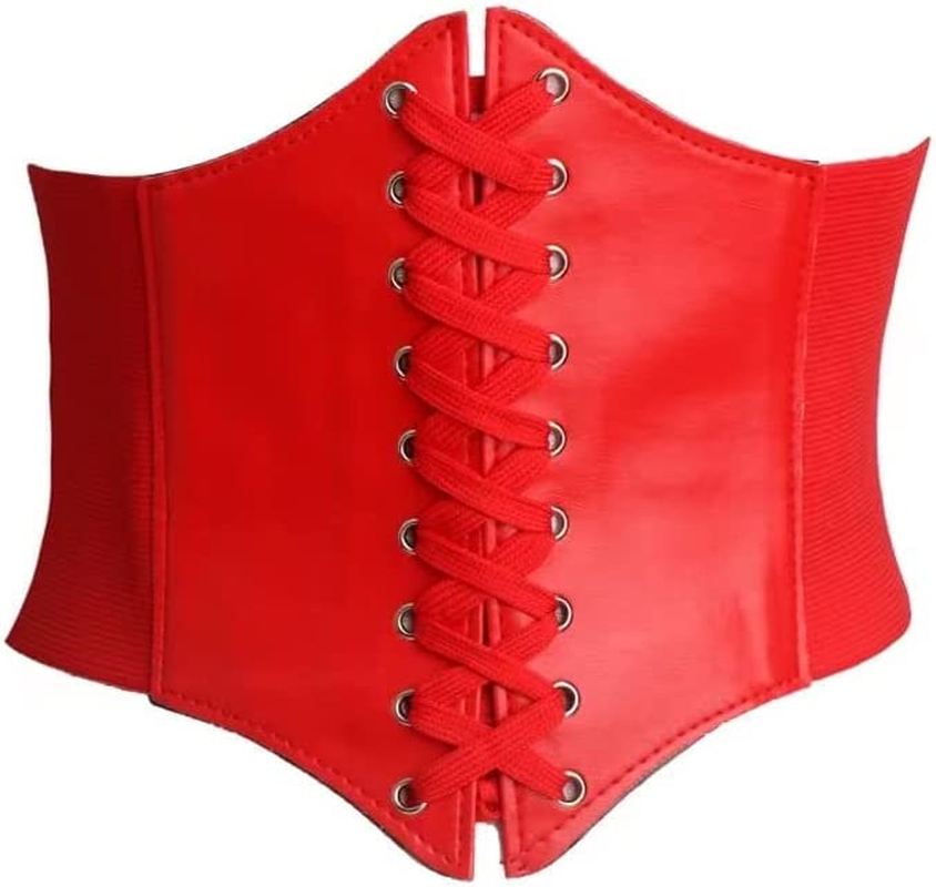 HIGHROCK Women'S Waist Cincher Belts, Slimming Body Shaper Belts Wide Band Elastic Tied Waspie Belt PU Leather Soft