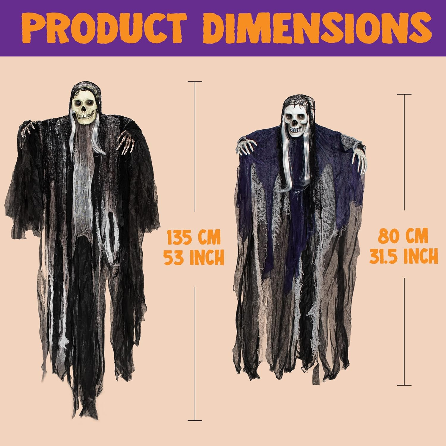 JOYIN 3 Pack Hanging Halloween Skeleton Ghosts Decorations, Grim Reapers for Best Halloween Outdoor Decorations image number 3