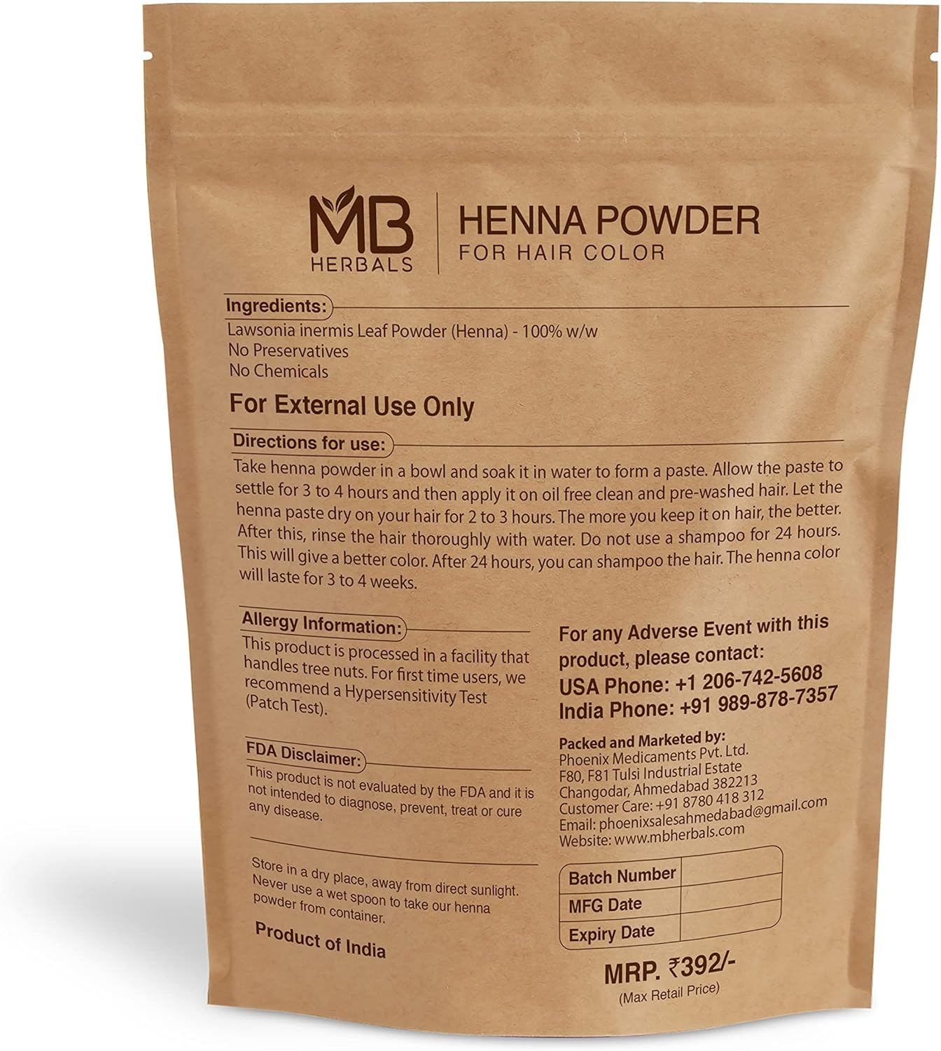 MB Herbals 100% Pure & Natural Henna Powder 8 Oz / 227 Grams for Hair Color | for Natural Orange-Red Hair Color | Triple Sifted | No Preservatives