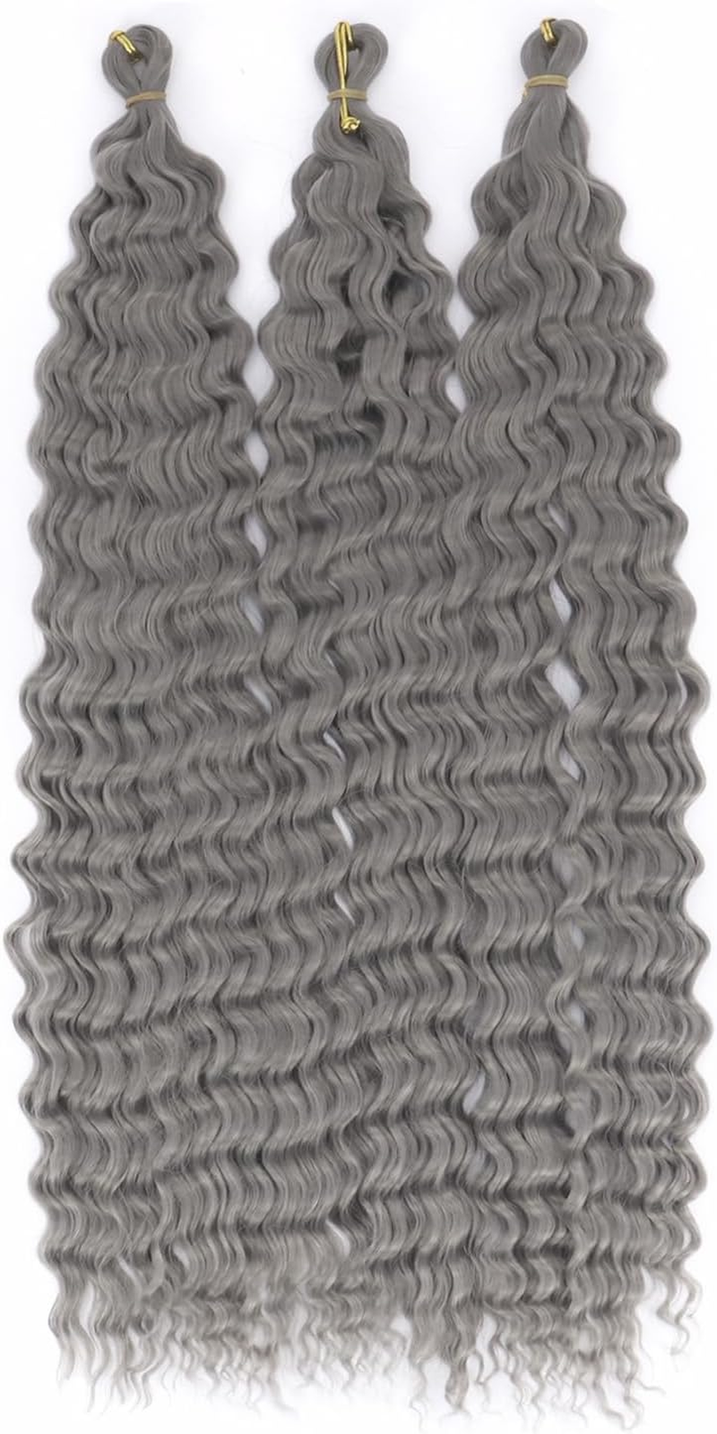YEESHEDO 3 Packs Ocean Wave Crochet Hair Extensions for Women,Long Deep Wavy Gray Silver Curly Synthetic Hair Boho Braids Locs Crochet Hair,22Inch image number 2