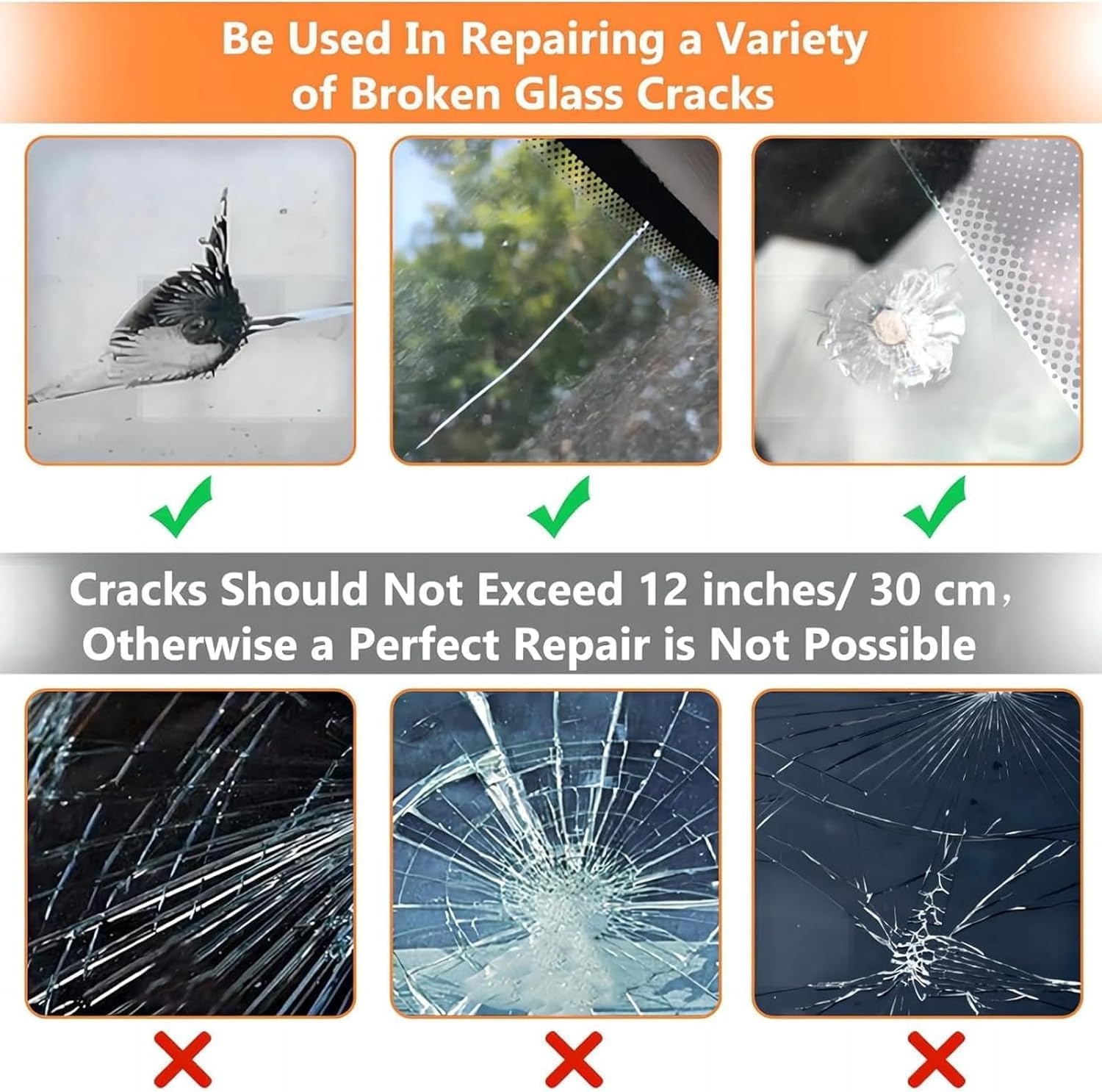 Windshield Crack Repair Kit, Windshield Repair Kit for Chips and Cracks, Glass Repair Fluid with 2 Bottles of Resin, Glass Repair Kit Windshield for Fixing Chips, Cracks, Bulls-Eye and Star-Shape Cack