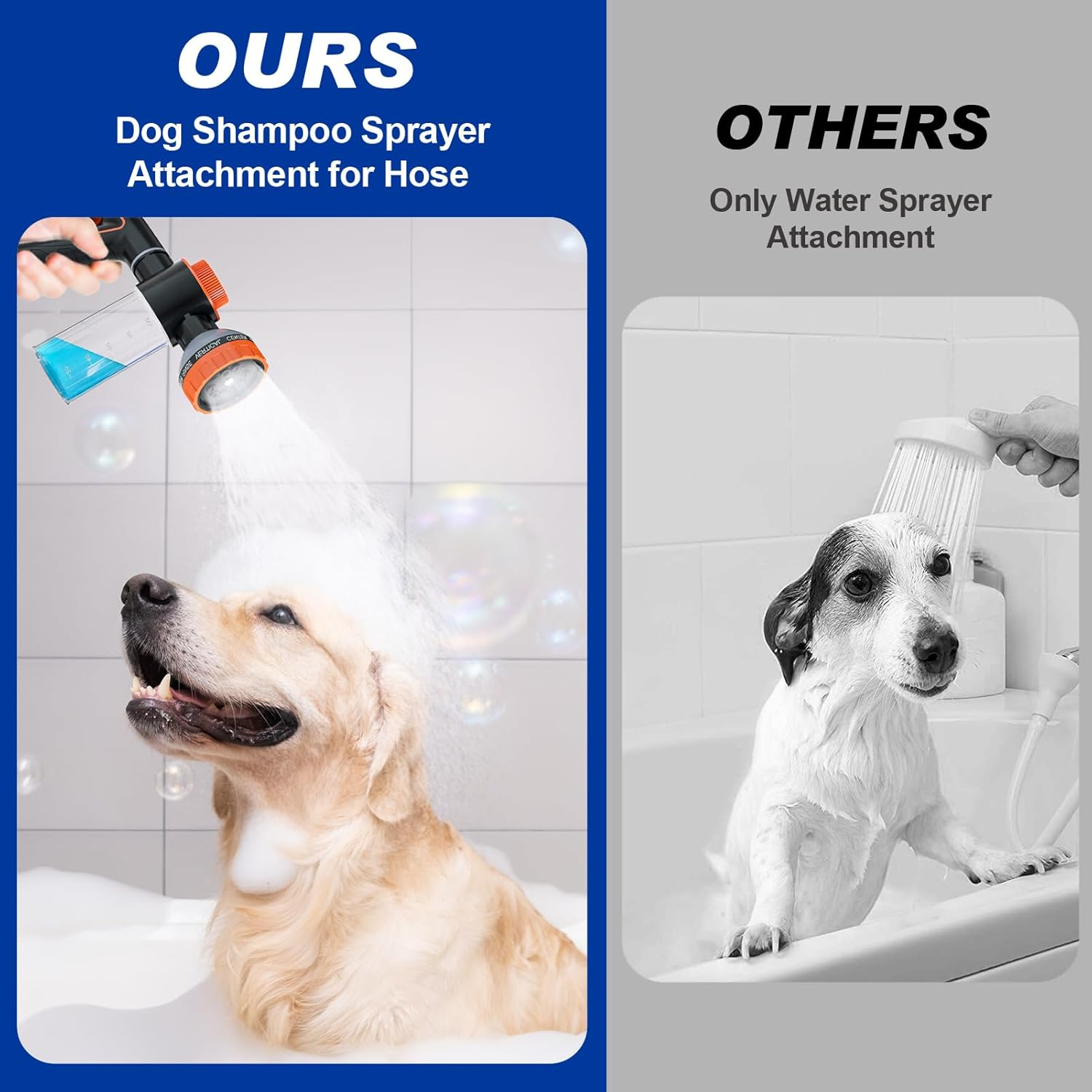 Dog Shower Attachment Sprayer Nozzle with 3/4" GHT Male X 1/2" NPT Male Connector for Garden Hose Wash with Soap Dispenser Hose Shampoo Nozzle for Indoor Outdoor Pet Pup - Silver image number 2