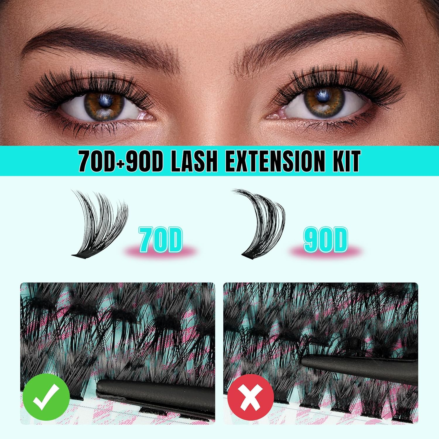 Lash Clusters 320Pcs 70D 90D Eyelashes Cluster D Curl Individual Wispy Lashes Cluster for DIY Cluster Eyelash Extensions at Home for Beginners (Mix10-16Mm) image number 1