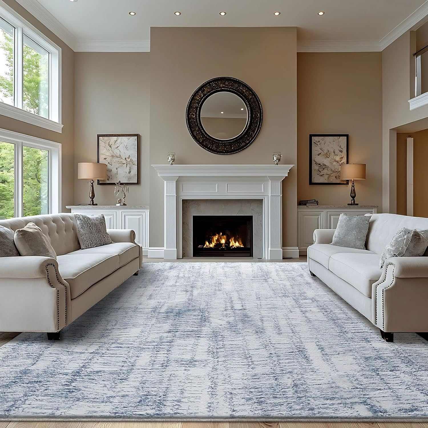 Tinyboy-Hbq Living Room Rugs Bedroom Area Rugs Modern Area Rugs Non Slip Abstract Rug Washable Rugs Soft Short Pile Rugs for Bedroom Floor Mats Carpet (Abstract Light Blue/Multi, 200 X 300Cm)