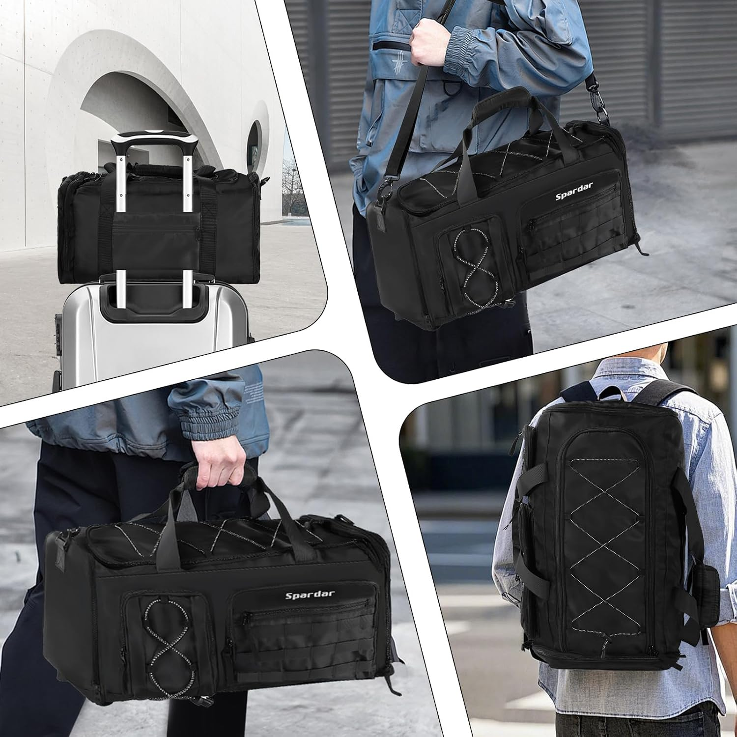 3 in 1 Gym Bag for Men and Women, with Shoe Compartment, 6 Shoe Pockets and Wet and Dry Pockets, 55L Large Capacity, Waterproof Sports Duffel Bag for Fitness, Travel, Weekend Leisure image number 3