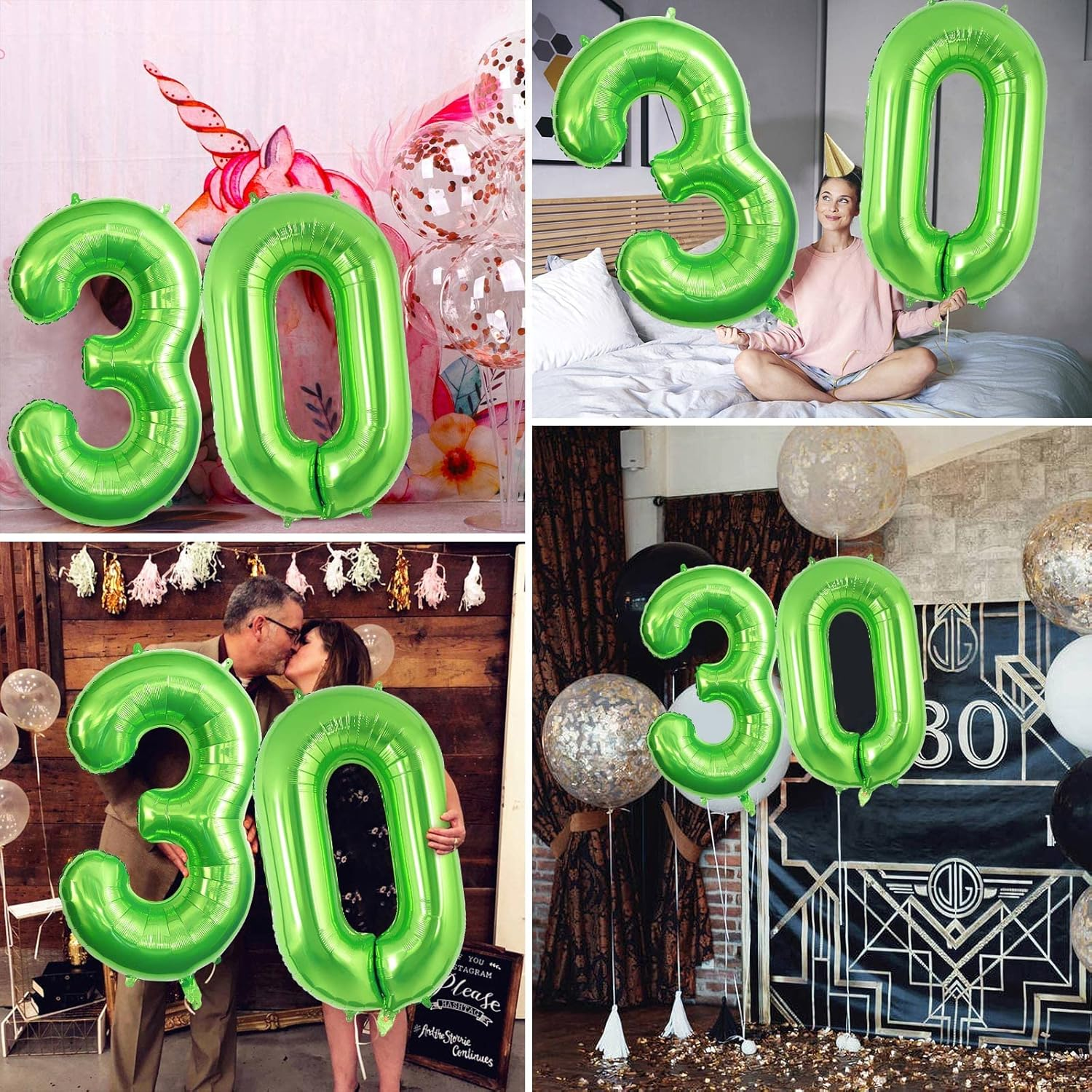 40 Inch Green 30 Number Balloons, Jumbo Foil Balloons for 30Th Birthday Party Decorations Supplies / 30Th Anniversary Event - Blue image number 7