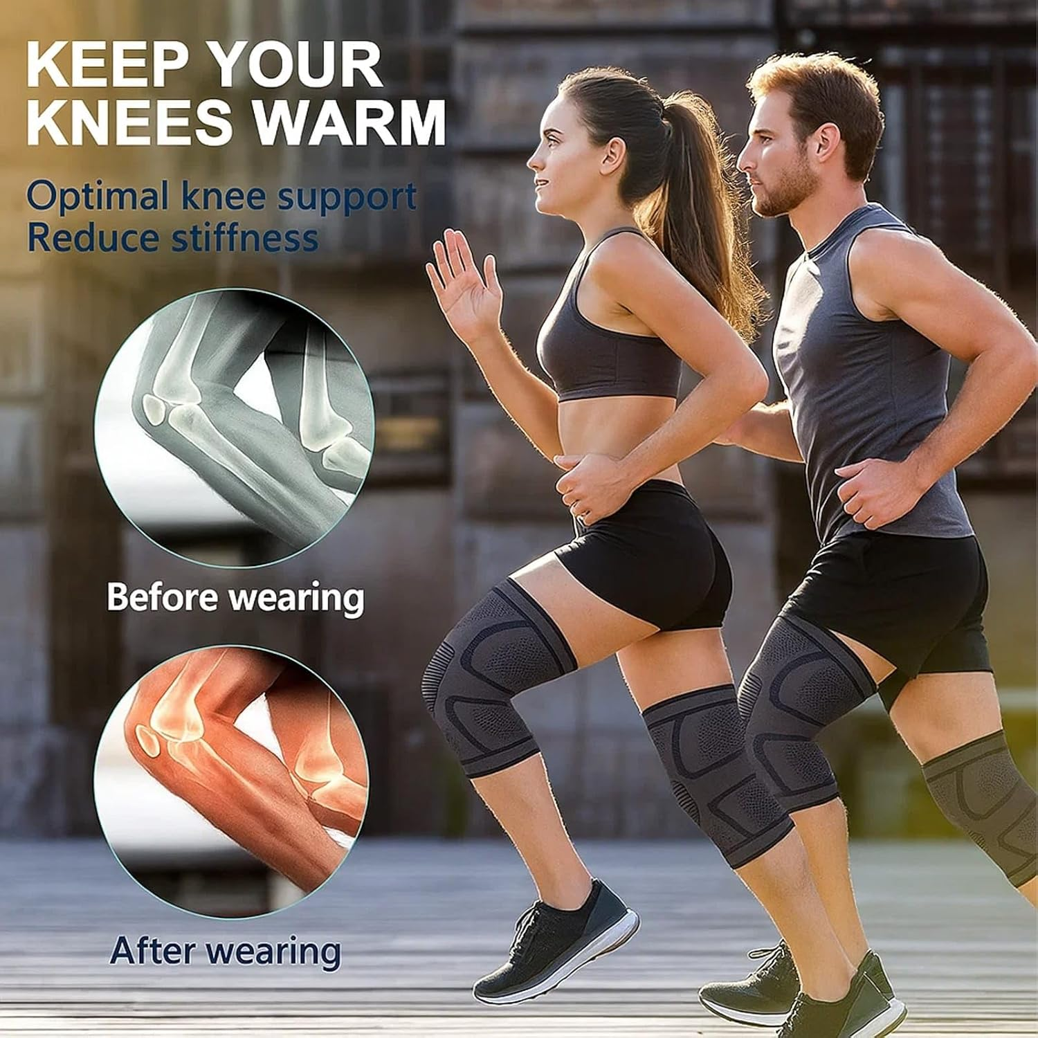 Knee Compression Sleeves &ndash; 2 Pack Non-Slip & Breathable Knee Support for Running, Gym, Cycling, Workouts &ndash; Lightweight & Flexible Fit for Men and Women (Black, M) image number 4
