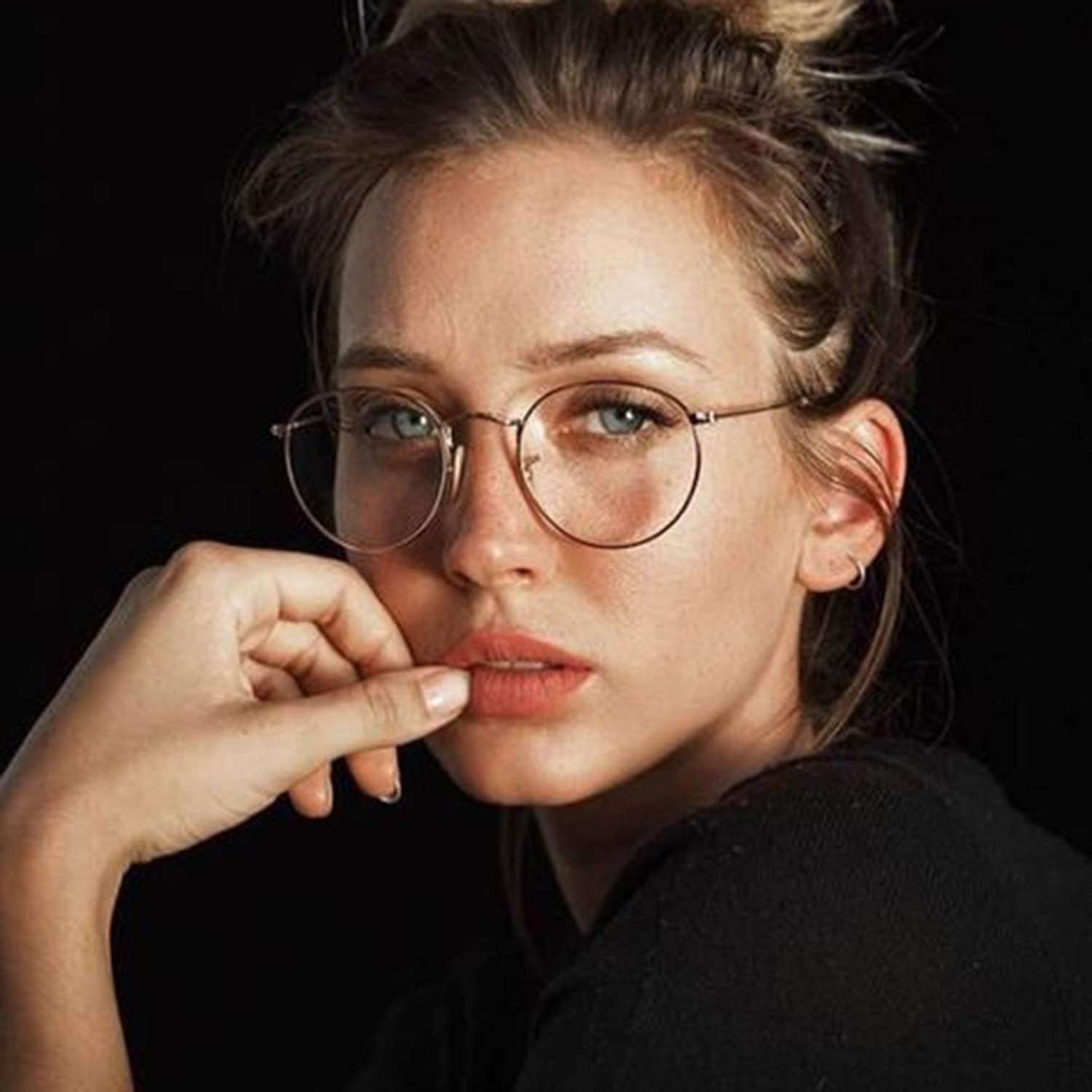 Kursan Classic round Clear Lens Glasses for Women Men Circle Metal Frame Non- Eyeglasses - C2 Silver (Clear Lens) image number 2