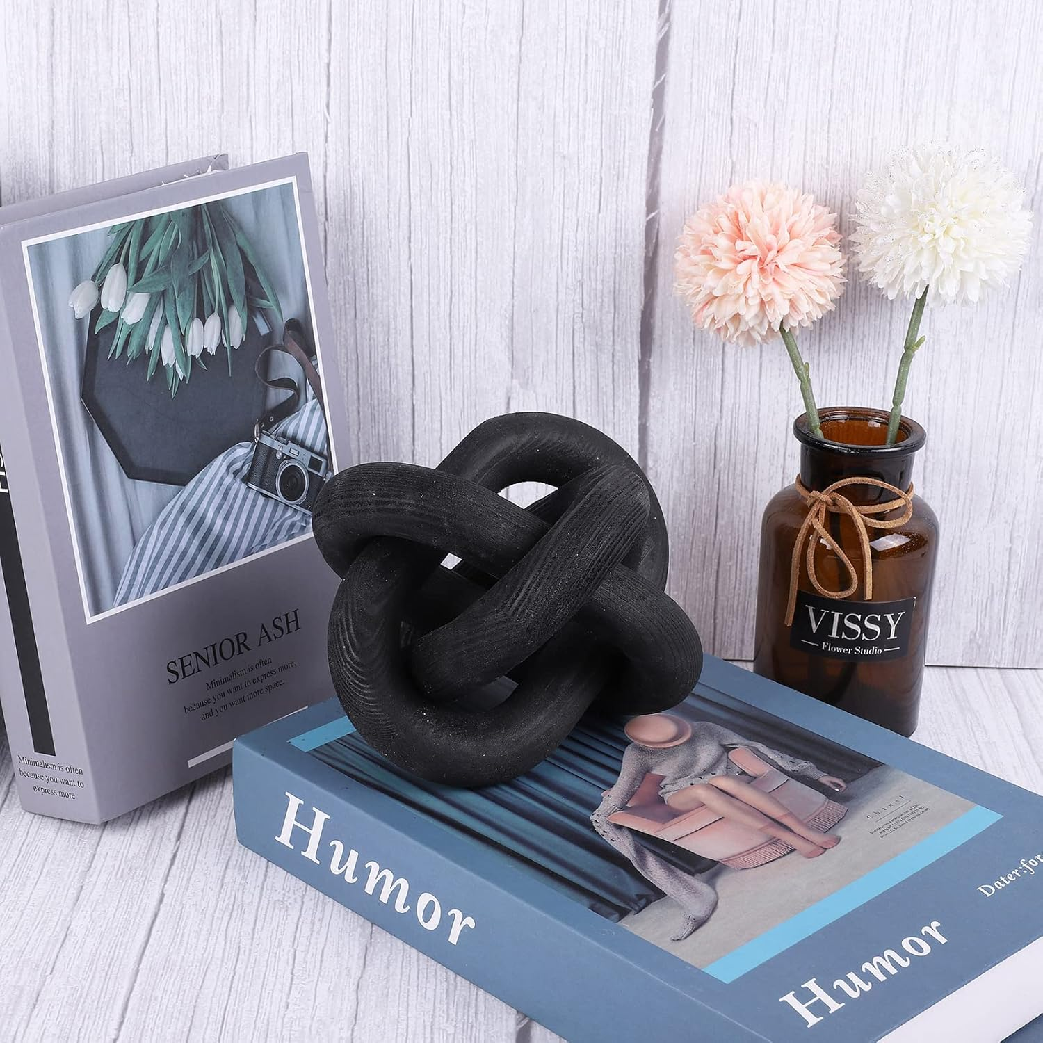 Jlong Wood Knot Decor, 3-Link Wood Chain Link Coffee Table Decor, Small Shelf Decor Accents, Hand Carved Modern Farmhouse Boho Wooden Knot Decorative Chain Wood Decor for Living Room Bedroom Office image number 6