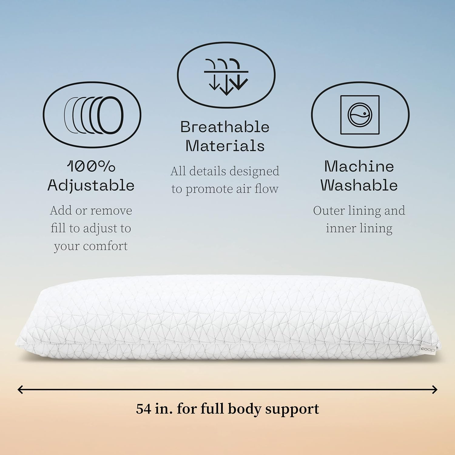 Coop Home Goods Total Body Pillow with Adjustable Shredded Memory Foam ? Perfect Pillow to Snuggle during Pregnancy - Washable -20X54- Bamboo Derived Viscose Rayon and Polyester Blend Cover - image number 6