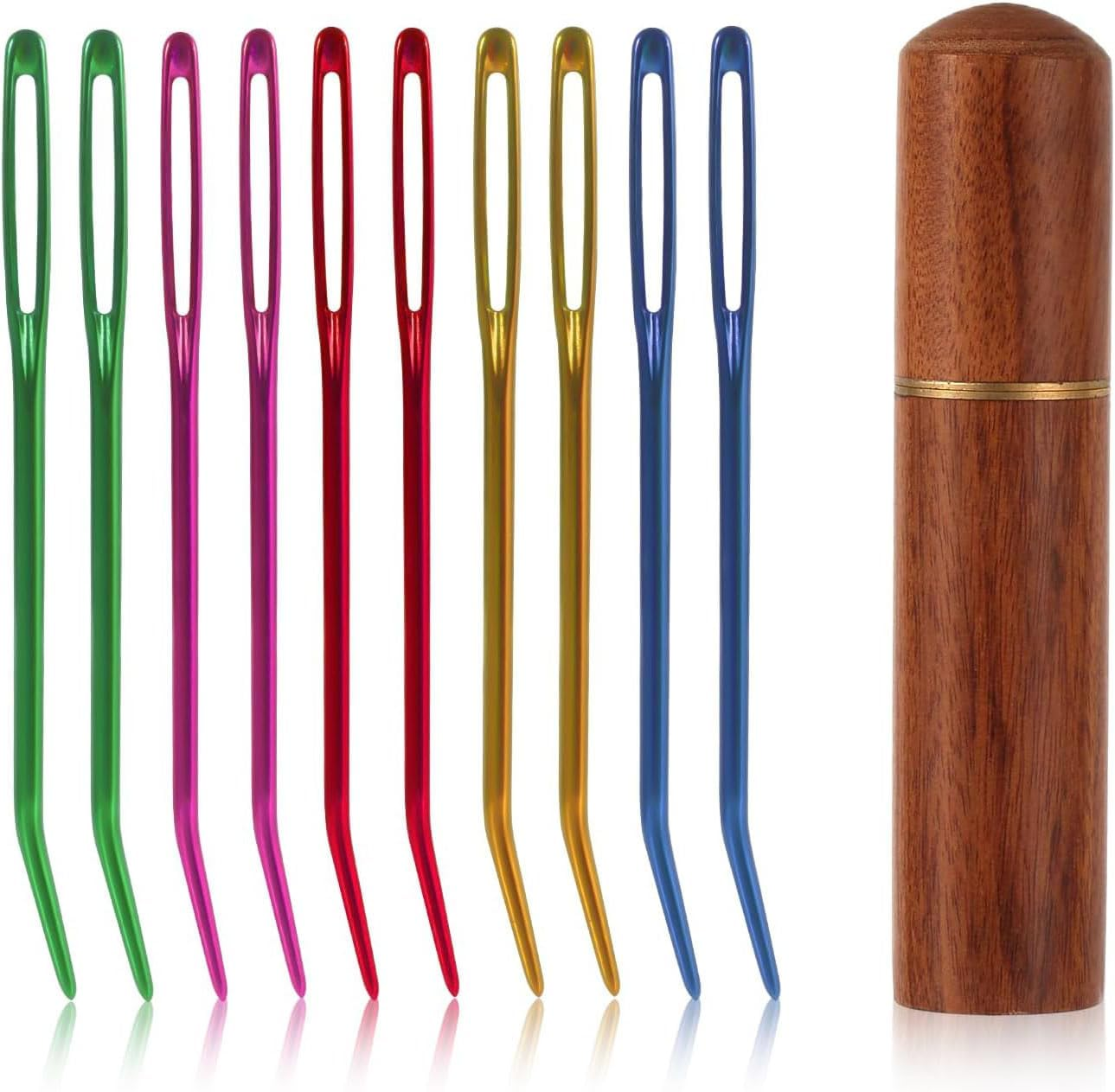 Tapestry Needle Embroidery Needles Yarn Needles, 10Pcs Steel Sharp Darning Tapestry Needle,Stainless Steel Sharp Darning Tapestry Needle,Bent Tip Yarn Needles Hand Knitting Needles with Wooden Case image number 4