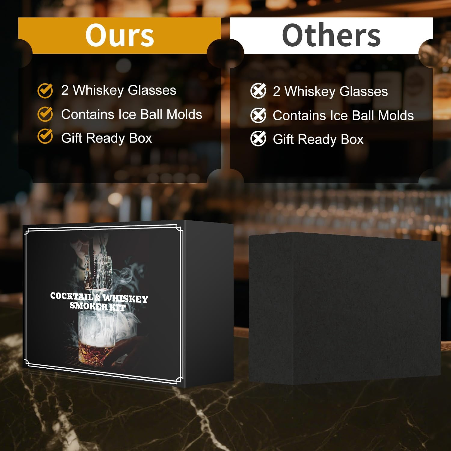 Whiskey Smoker Kit with Torch,Cocktail Kit with 6 Flavors Wood Chips, 2 Glasses, 2 Ice Ball Molds,Smoked Old Fashioned Drink Smoker Kit, Birthday Bourbon Whiskey Gifts for Men image number 1