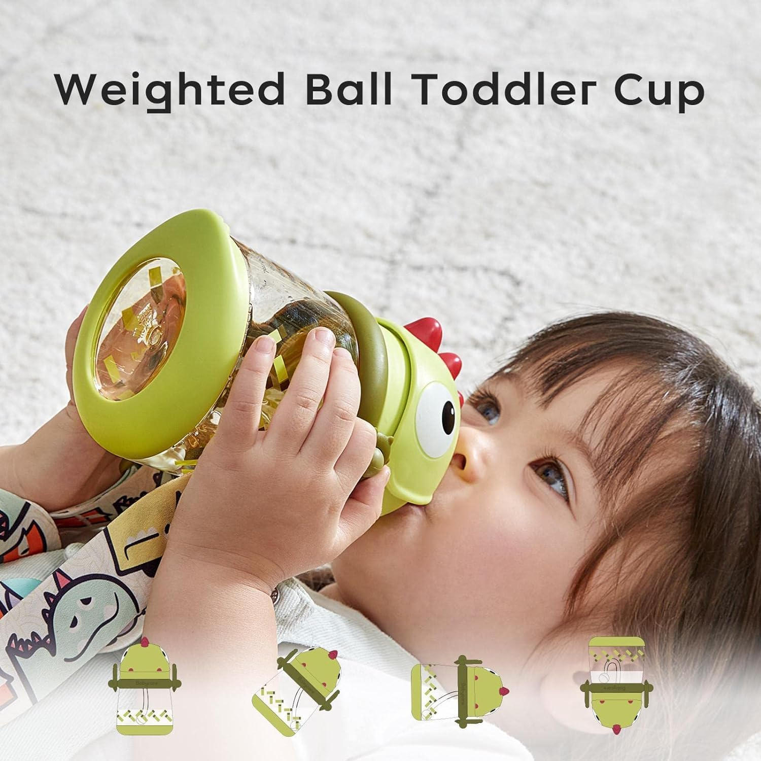 Bc Babycare Straw Sippy Cups for Toddler, No Spill Sippy Cups for Baby 1+ Year Old, Transition Weighted Sippy Cup (Green1 300Ml)