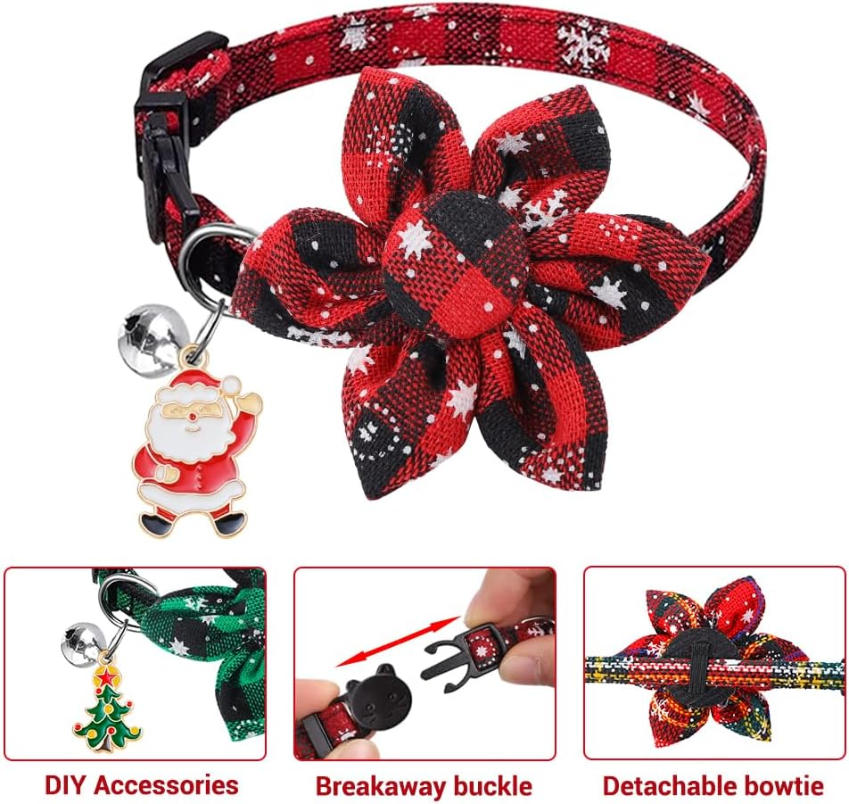 3Pcs Christmas Cat Collars with Flower Bell image number 1