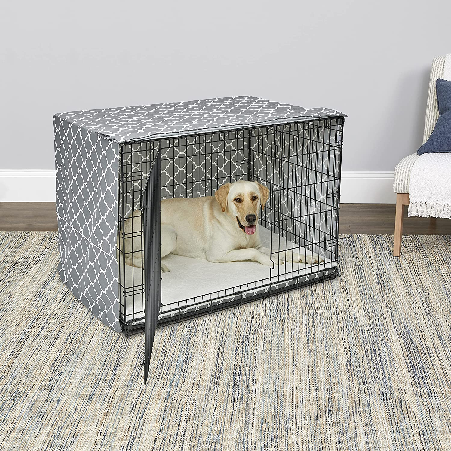 New World Dog Crate Cover Featuring Teflon Fabric Protector, Dog Crate Cover Fits New World & Midwest 42-Inch Dog Crates, Light Gray Designer Pattern image number 6