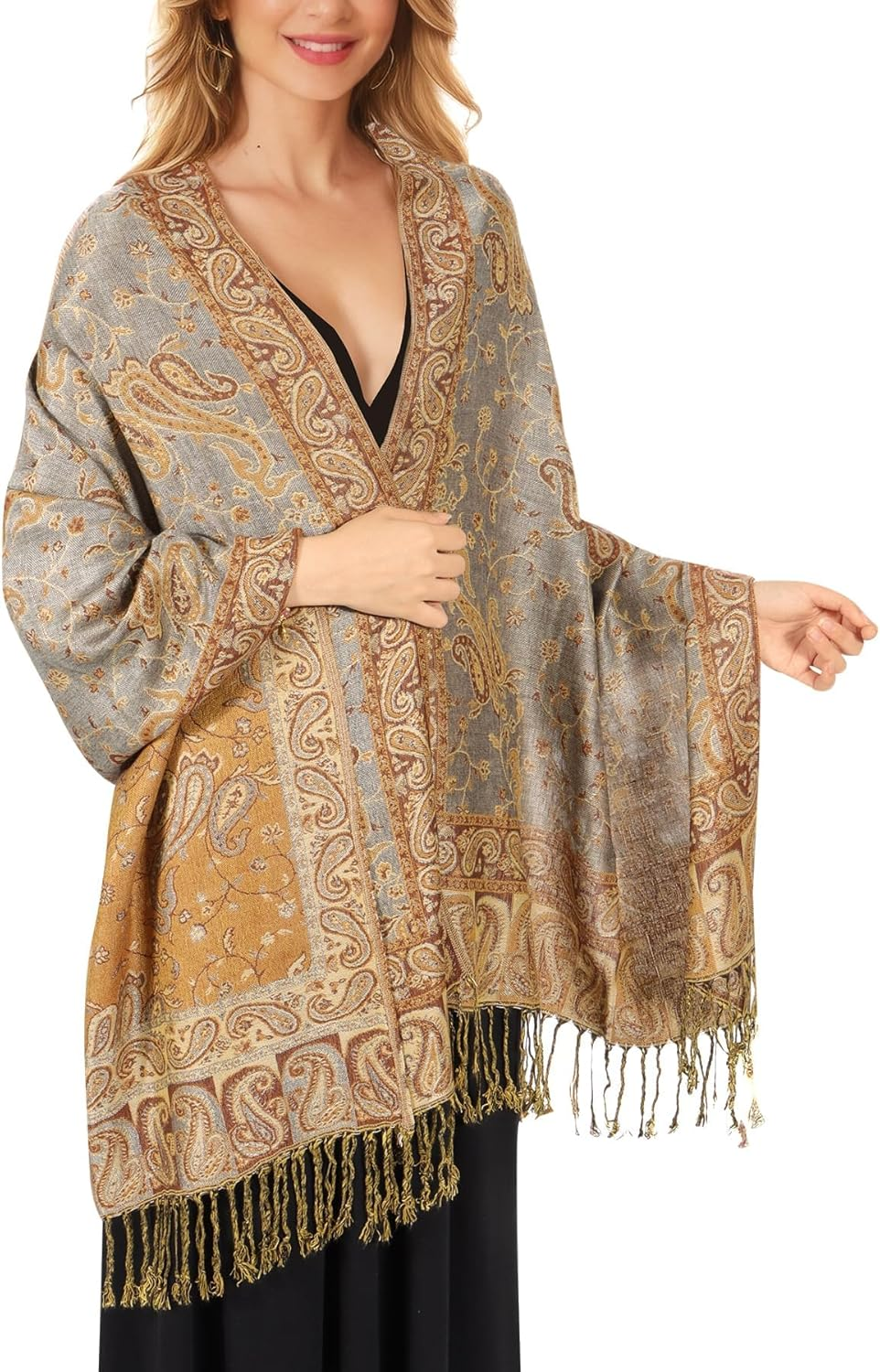 Women Pashmina Shawls and Wraps Scarf Soft Silky Reversible Paisley Shawl for Women UK