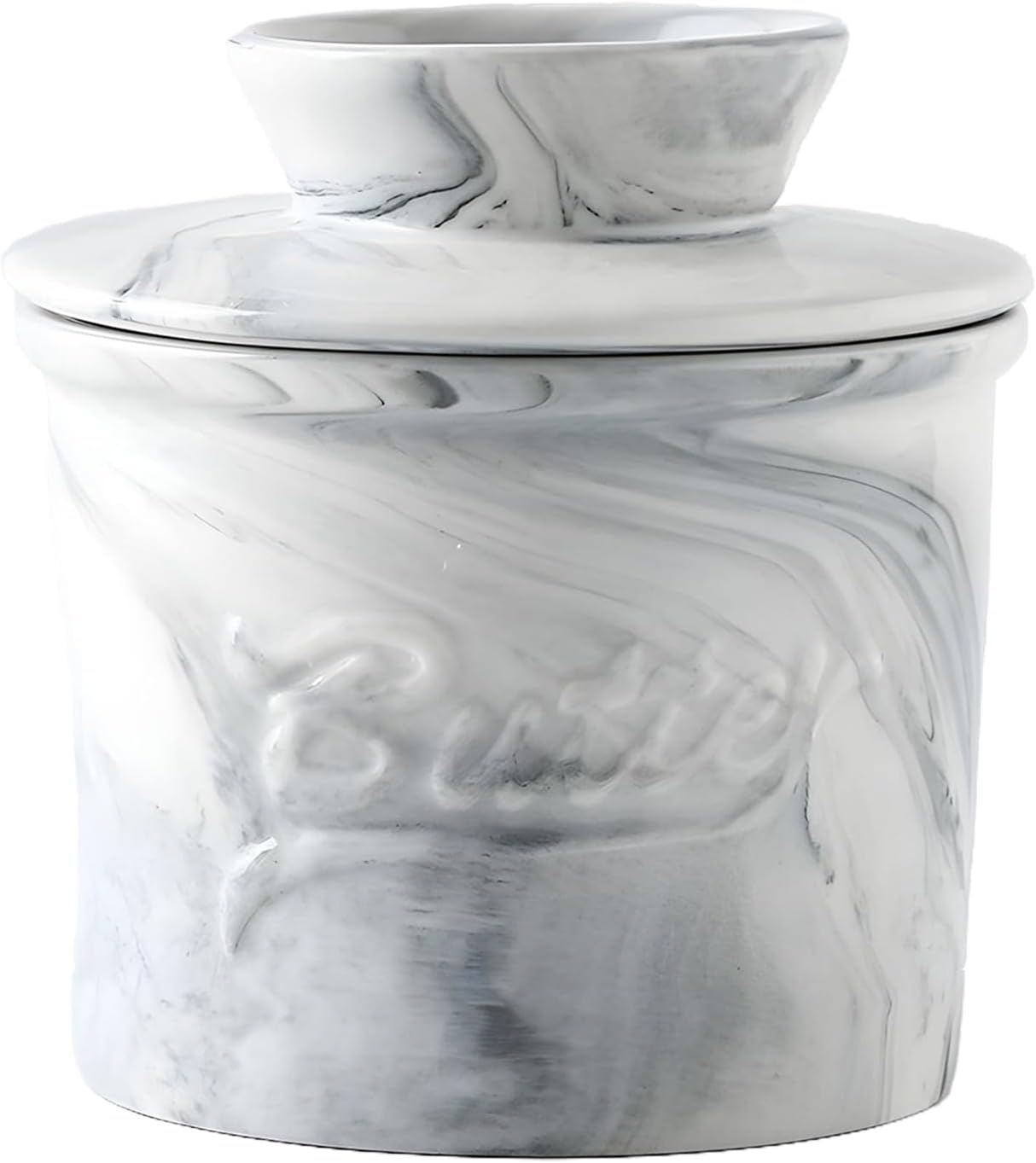 French Butter Crock for Counter with Water Line French Butter Dish for Counter (Stone Grain) image number 6