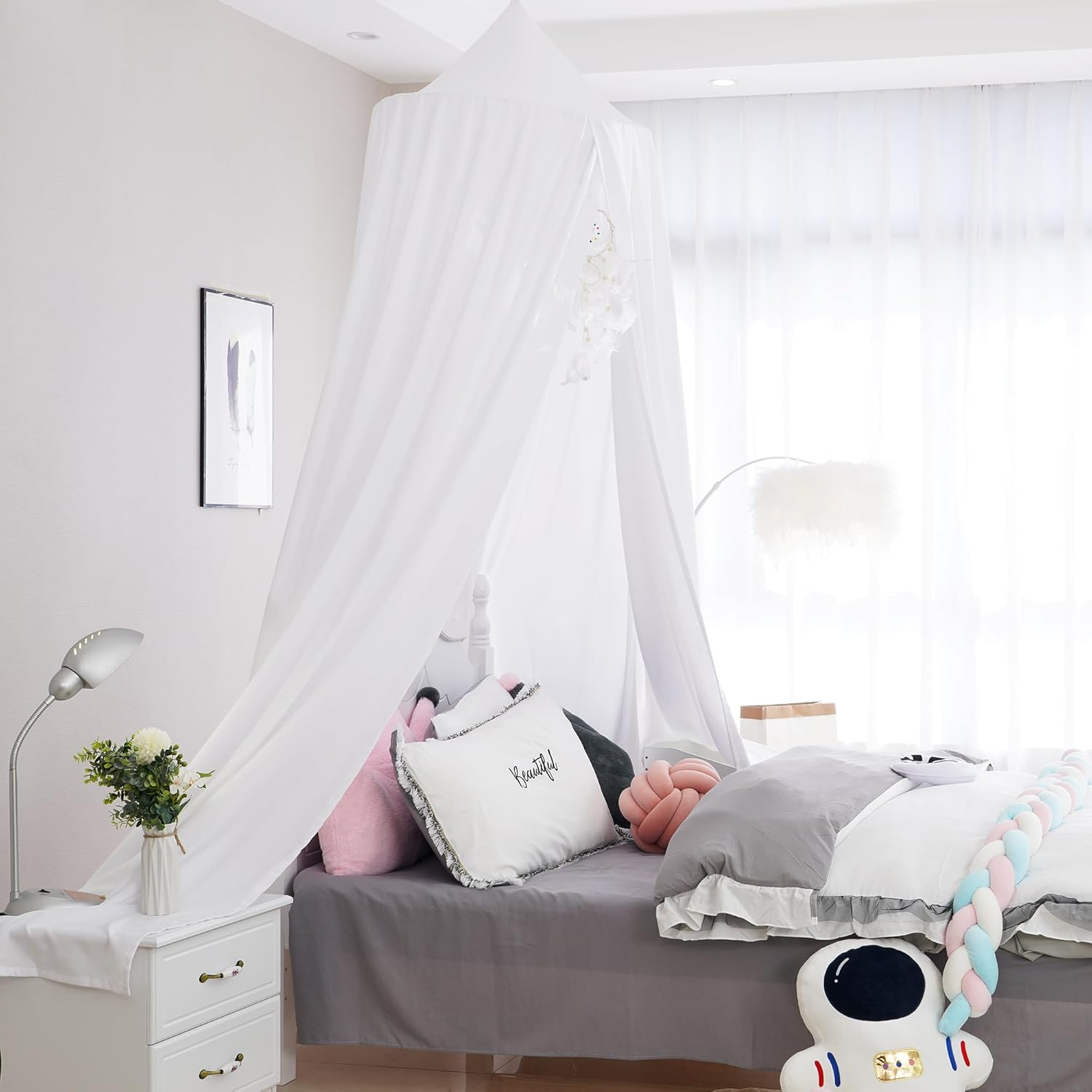 Extra Large Kids Bed Canopy for Girls Boys Bedroom Decor, Crib Nursery Hanging Light Blocking Reading Nook (Pure White) image number 6