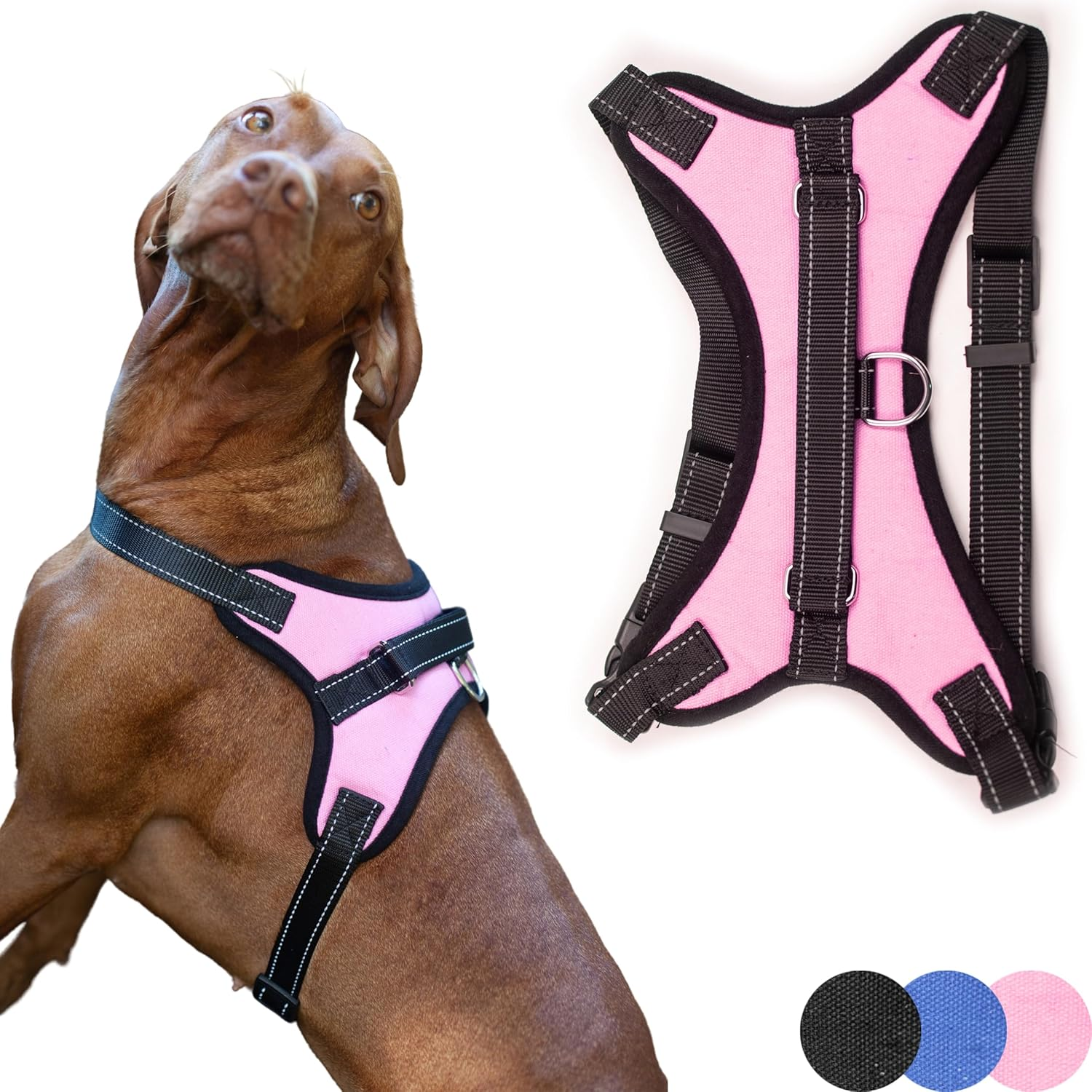 Zenify Pets Dog Harness - Chest Control Grab Adjustable Reflective for Medium Dogs (Pink, Medium)&hellip; - Black Medium image number 6