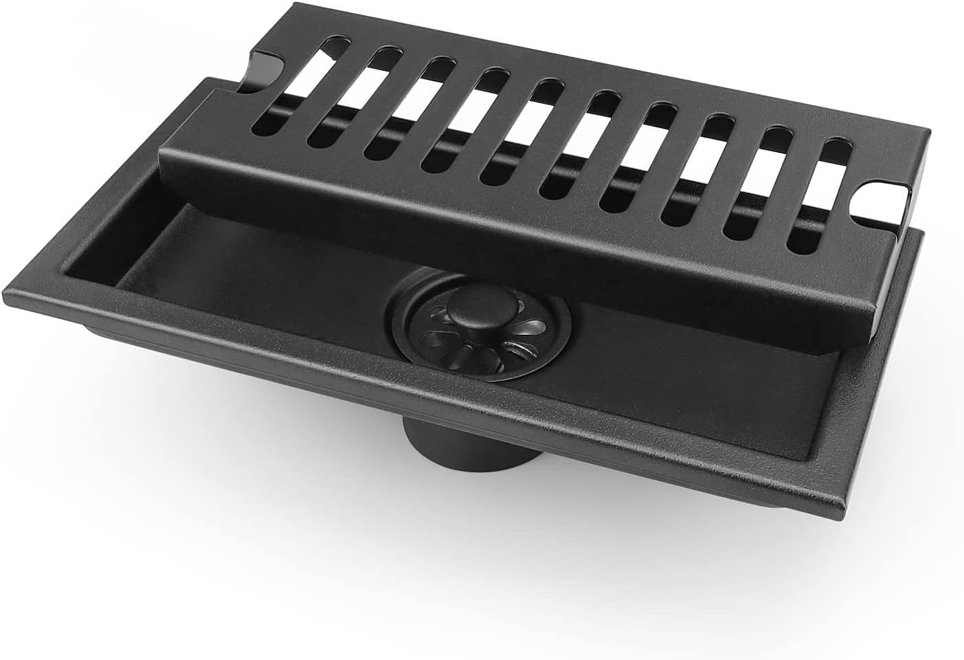 20 &times; 10 Cm Black Rectangular Stainless Steel Floor Drain - Shower Drain Lid with Odour Trap, Strainer for Hair Filter, Suitable for Bathroom, Kitchen, Balcony image number 2