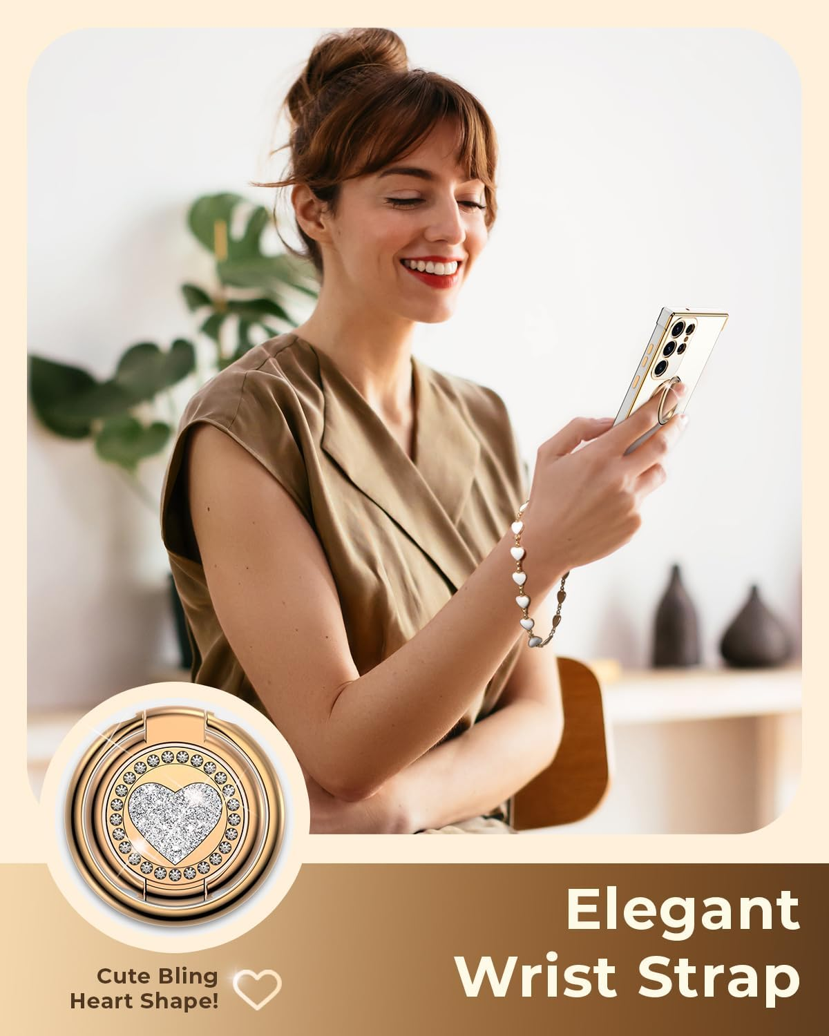 XYZ for Galaxy S25 Ultra Case with Stand, for Samsung Galaxy S25 Ultra Case with Double Ring Kickstand, Women Girls Cute Love-Heart Bling Luxury Protective Phone Case for Samsung S25 Ultra, White image number 5