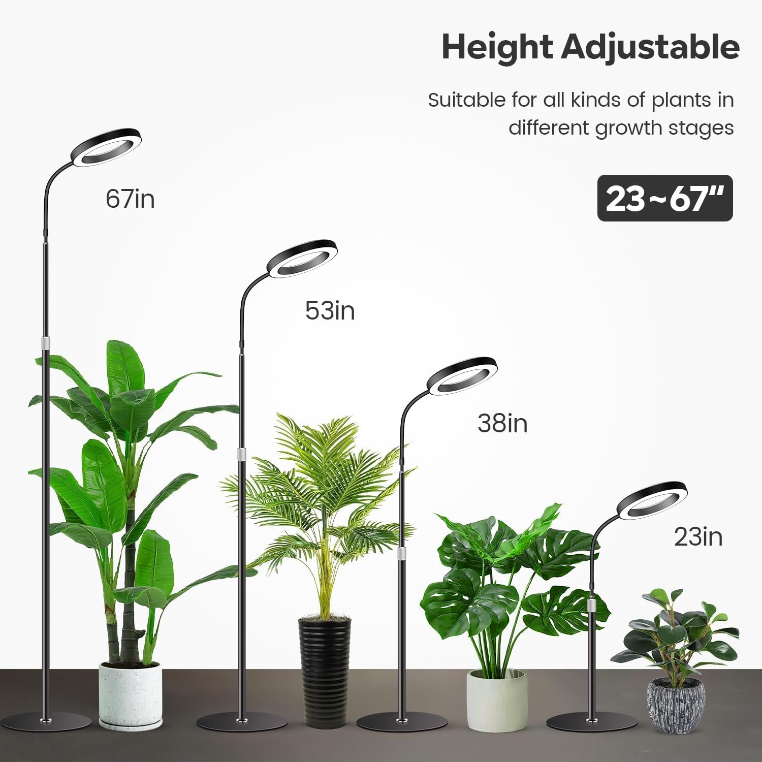 Plant Grow Light, Full Spectrum LED Floor Grow Light for Indoor Plants | Height Adjustable 67 Inch (170Cm) | Automatic Timer | 5V Low Safe Voltage | Ideal for Large Plants image number 1