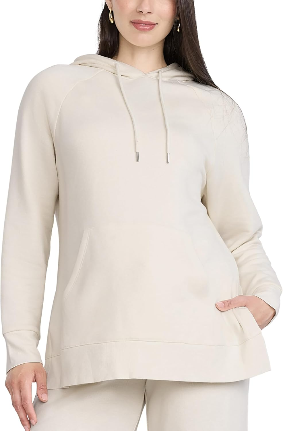 Motherhood Maternity Women'S Long Sleeve Fleece Tunic Pullover Pregnancy Hoodie with Side Slits and Kangaroo Pocket