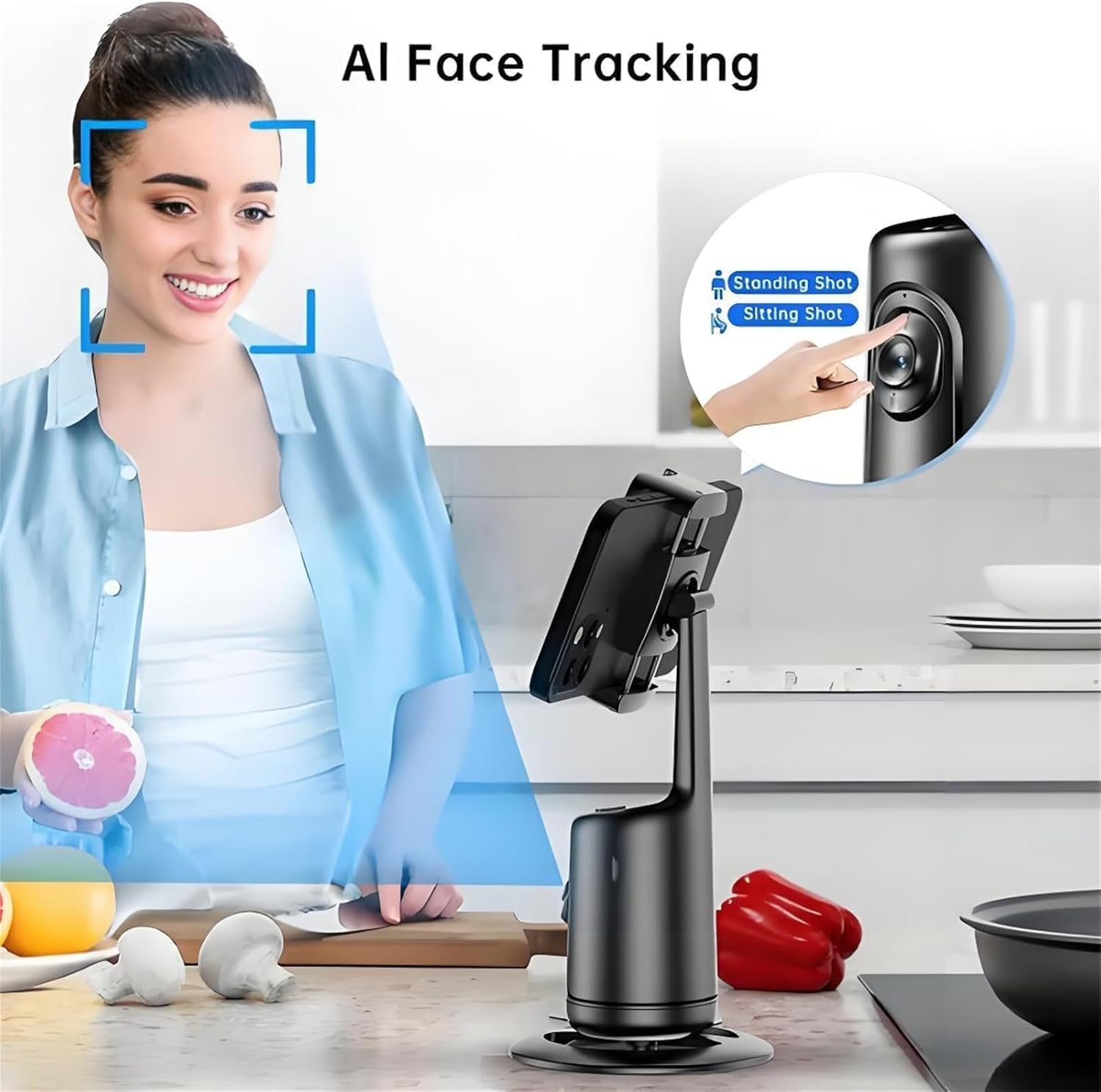Ai-Powered Fully Automatic Tracking Phone Gimbal, Phone Gimbal Stabilizer, Smart 360&deg; Auto Face Tracking Gimbals, No App, No Setup, Anti-Shake Rechargeable for Vlogging, Selfies (#A)