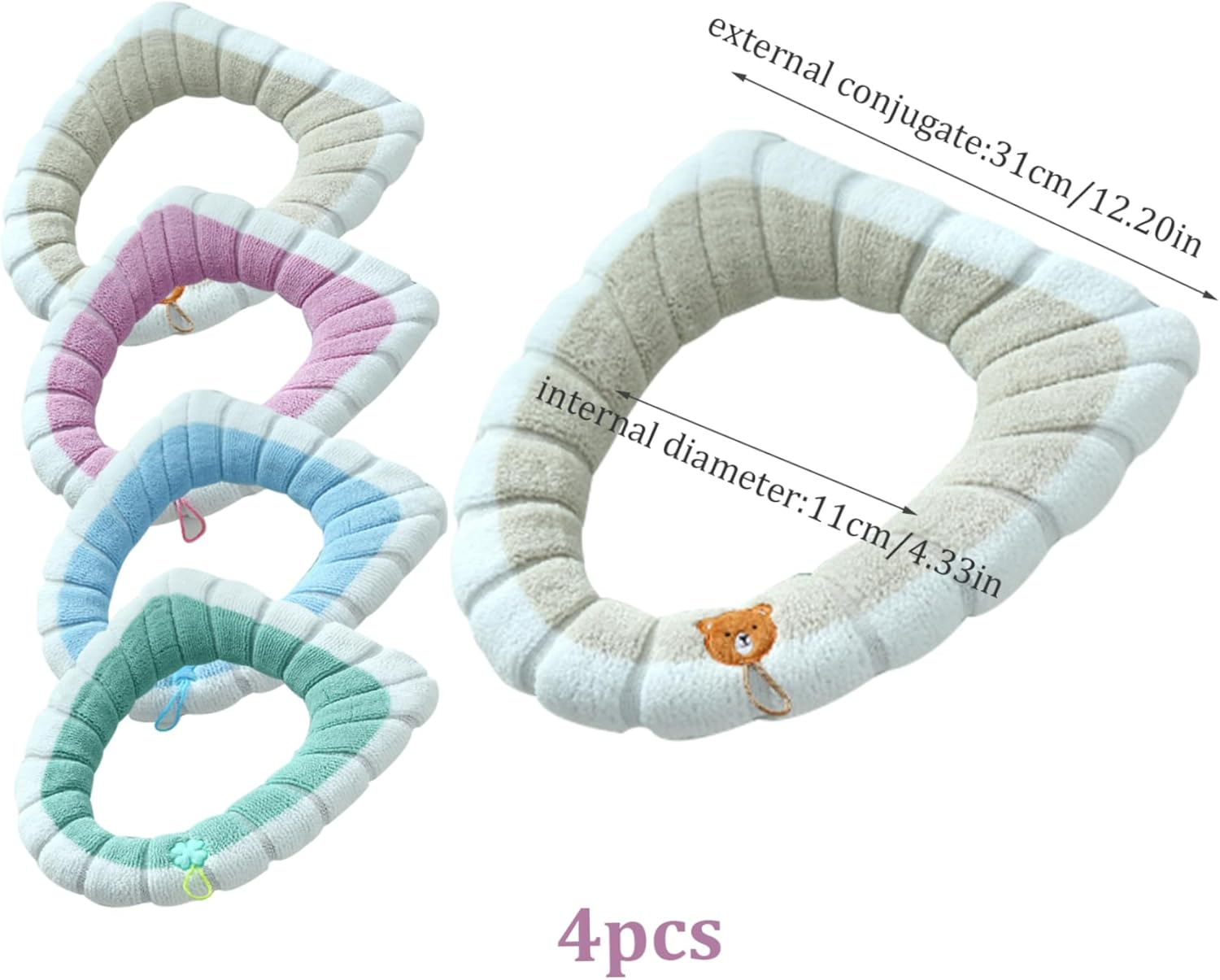 Toilet Seat Covers Toilet Lid Cover 4PCS Soft Toilet Seat Warmer Cushion with Handle Winter Thick Stretchable Washable Bathroom Toilet Seat Cushion Fits All Oval Toilet Seats Type 2 image number 6