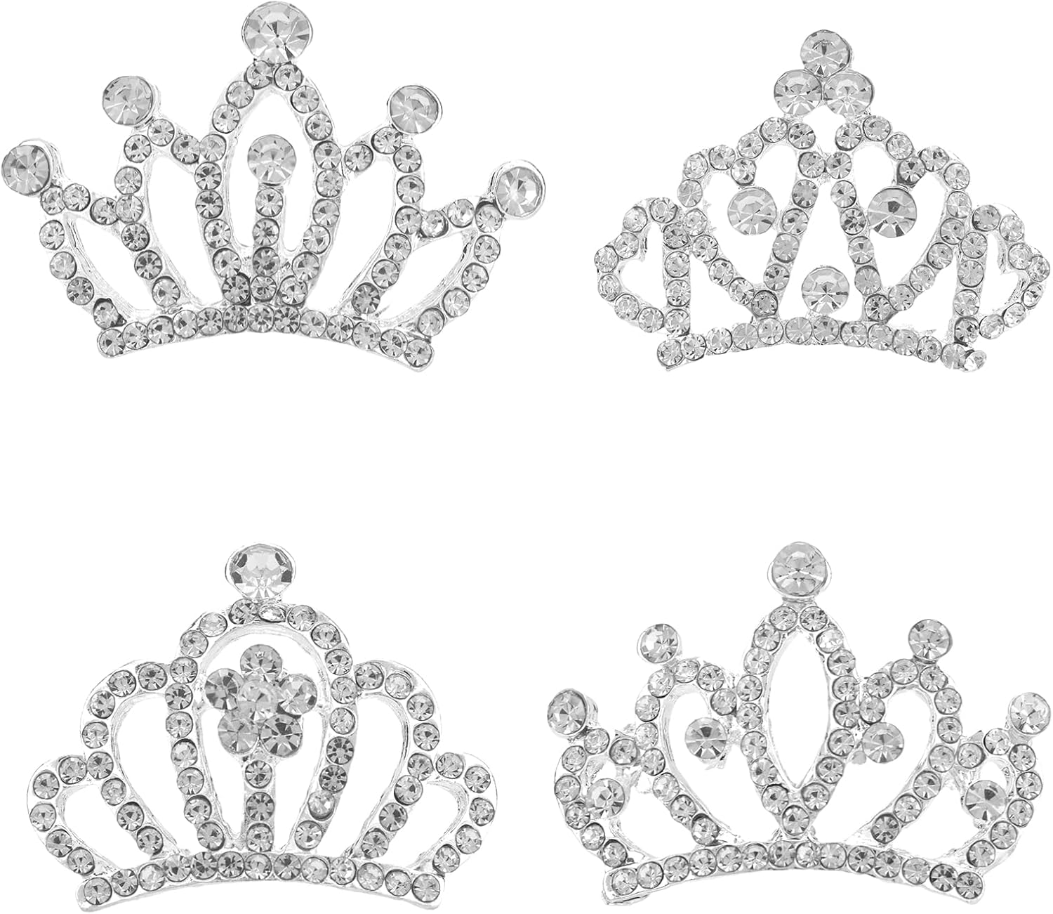 4Pcs Small Crowns, Zinc Alloy Rhinestone Mini Princess Crown Hair Clip Silver Shiny Hair Accessories for Women Birthday Wedding Cake Decoration Princess Costume Halloween image number 1