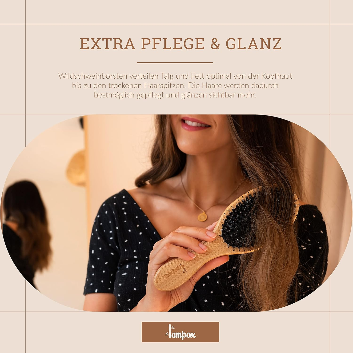 Lampox - Bamboo Hair Brush with Boar Bristles Head Massage Hair Care, Detangling Brush for Long Hair & Curls of Women, Men & Children, Massage Brush for Scalp, Detangler (Oval) image number 5