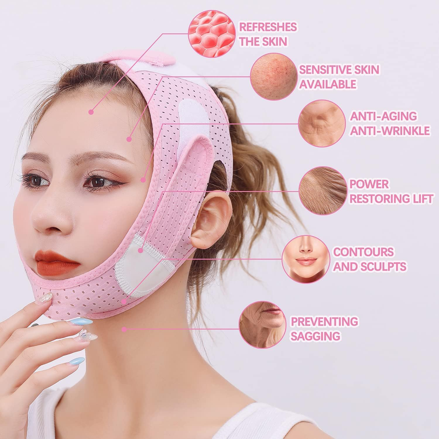Kvadouly Face Slimming Strap for Double Chin &ndash; Reusable V Line Lifting Band, Chin Strap for Women & Men, Anti-Wrinkle Jawline Shaper Mask, Adjustable & Breathable for Sleeping Use image number 4
