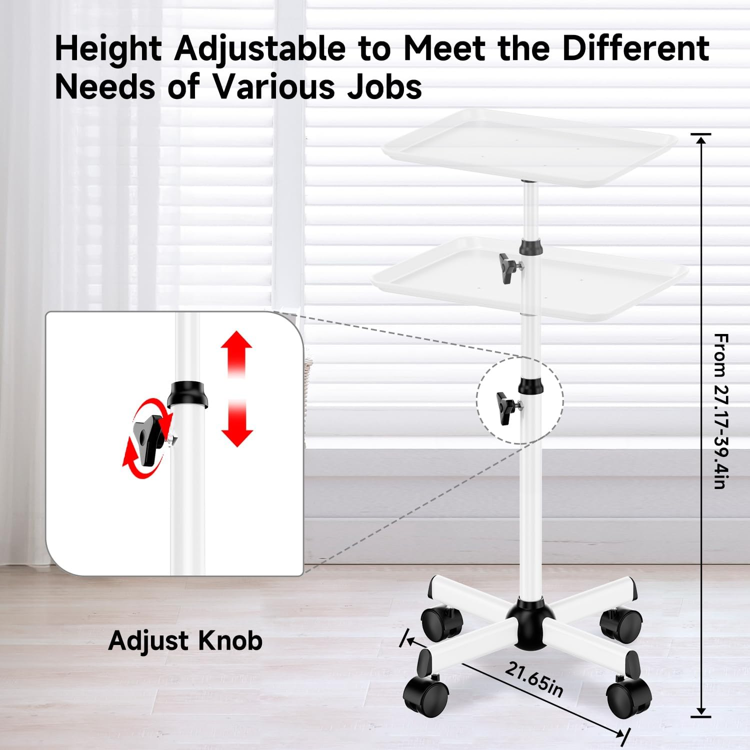 Premium Salon Trolley on Wheels - Rolling Cart for Tattoo, Hairdresser, Spa Clinic Storage - White - Black image number 4