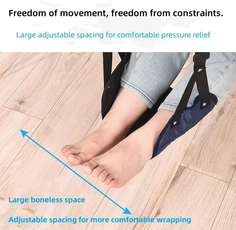 Airplane Foot Rest Memory Foam Airplane Foot Hammock Portable Travel Footrest with Storage Bag Adjustable Comfortable Foot Hanger for Airplane/Business/Ship Travel an Office Nap(Navy Blue) image number 3