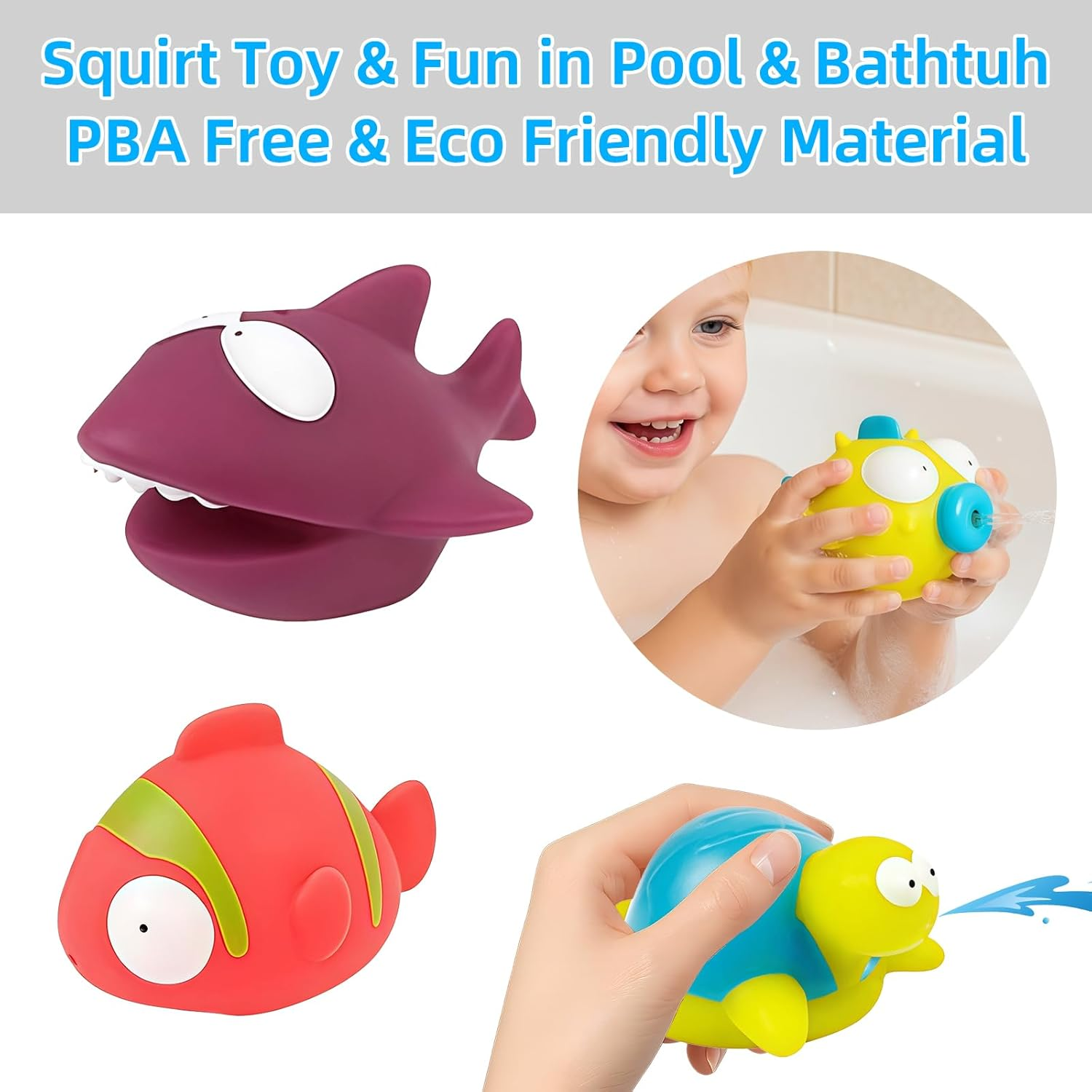 Bath Toys 9PCS - Squeezable Ocean Animals for Toddlers 1-3, Bathtub & Pool Water Play, Cute Sea Creature Squirt Toys, Fun Bath Time & Swim Learning for Babies image number 1