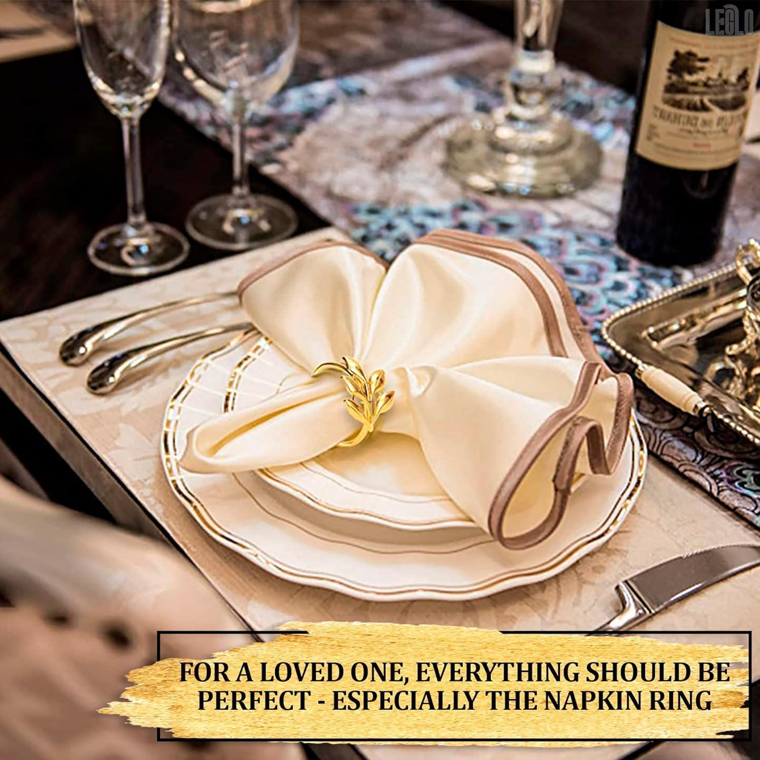 20Pcs Napkin Rings, Leaf Gold Napkin Rings Set for Table Napkins, Home Decor for Cloth Napkins, Stylish Gold Napkin Holder, Kitchen Decor and Wedding Decorations image number 5