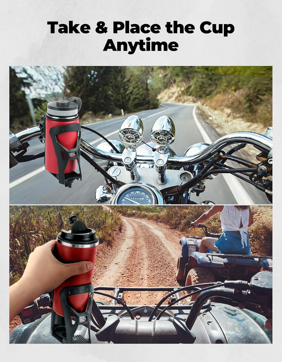 KEMIMOTO Cup Holder 12Oz-28Oz for ATV Motorcycle Scooter Bike Boat Stroller Wheelchair Golf Push Cart Tractor Crocodile Bite Design Drink Holder Water Bottle Holder with 0.6&rdquo;-1.56&rdquo; Strong Metal Clamp image number 6