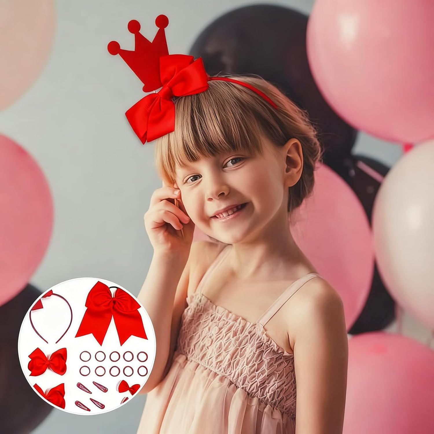 20Pcs Red Hair Bows for Girls - Hypoallergenic Safe Soft Accessories Kit | Headbands, Hair Clips, Ponytail Holders & Barrettes, Cute Sparkly Birthday Gift image number 1
