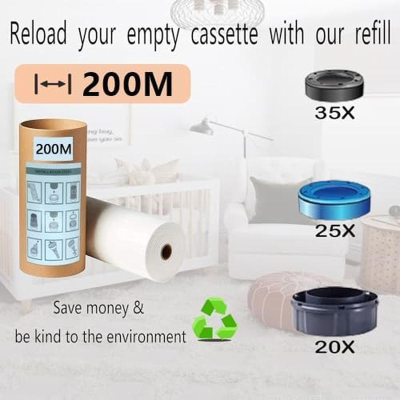 200M Nappy Bin Refill, Nappy Bin Liners, Disposable Bin Bags for Nappies Compatible with Tommee Tippee Twist & Click Refill, Sangenic Tec & Simplee Sangenic Nappy Bins, Baby Nappy Bags image number 4