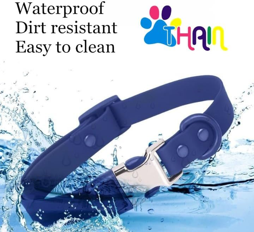 THAIN Personalized Waterproof Dog Collar with Name Plate,Custom Easy Clean PVC Dog Collar with Engraved Buckle ID Name and Number for Small Medium Large Dogs (Navy, M) image number 5