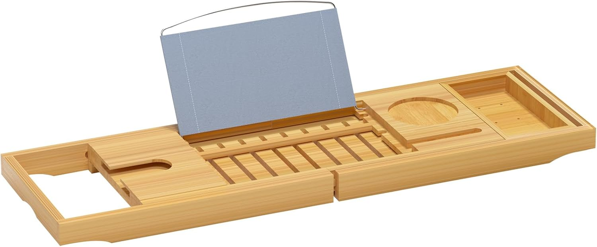 Luxury Bathtub Caddy Tray，Bamboo Bathtub Tray Caddy - Wood Bath Tray Expandable，Can Be Placed Book and Integrated Tablet Smartphone and Wine Holder - Gift Idea for Loved Ones image number 2