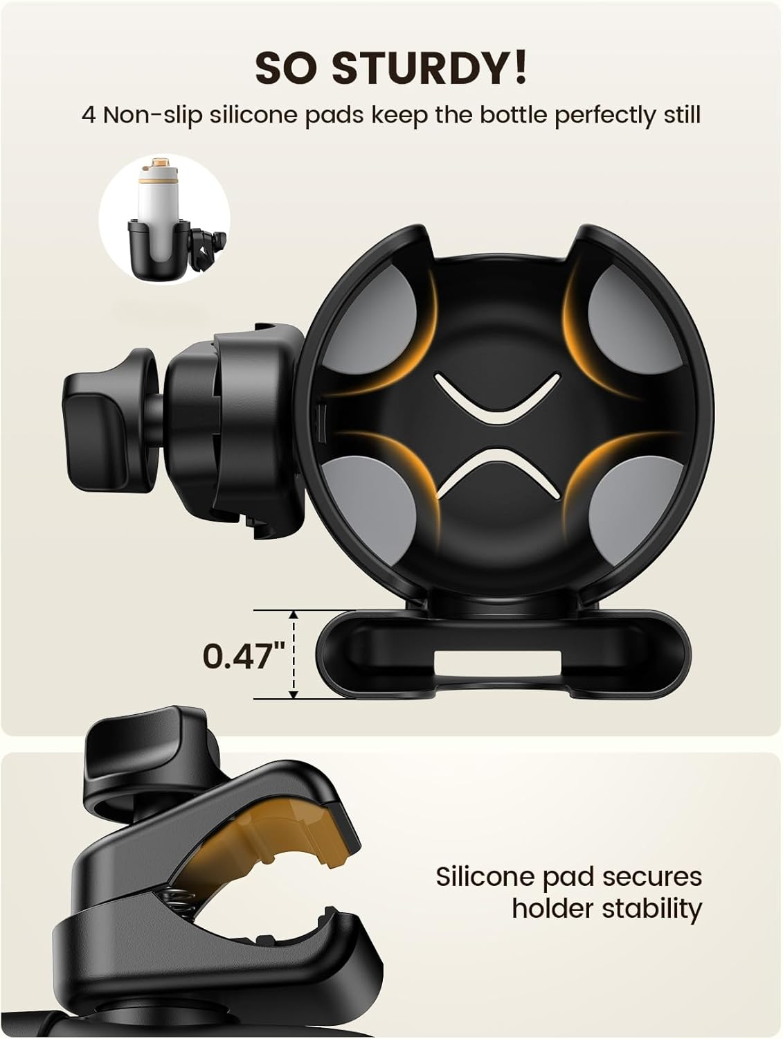 Lamicall Stroller Cup Holder with Phone Holder - Stable Anti-Slip Stroller Cup Holder Attachment for Uppababy, Nuna, Doona, 360&deg; Rotatable Stroller Accessories for Walker, Wheelchair, Bike, Scooter image number 6