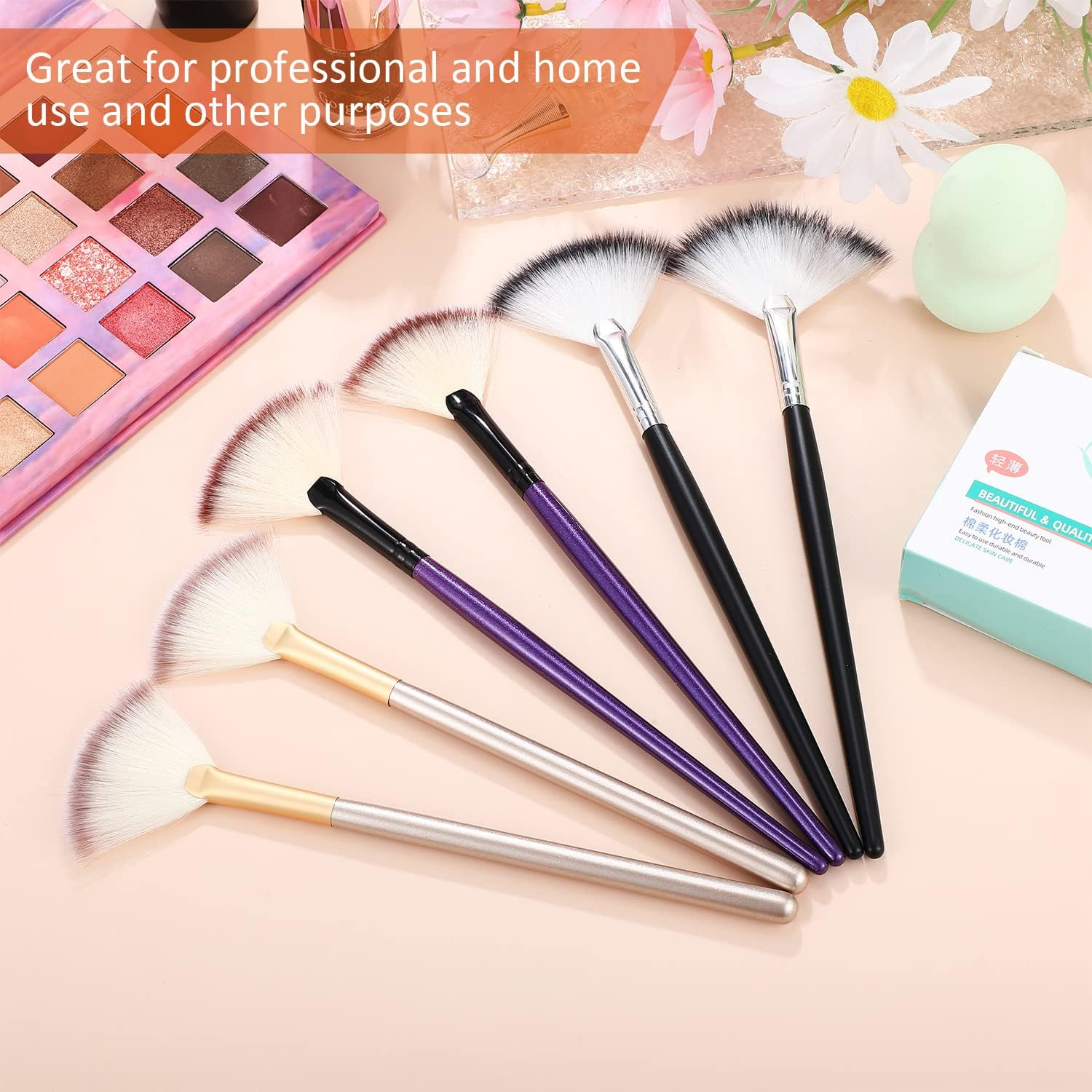 9 Pieces Facial Brushes Fan Mask Brushes, Soft Facial Applicator Brushes Tools for Peel Glycolic Mask Makeup for Mud Cream (Champagne, Purple, Black) image number 5