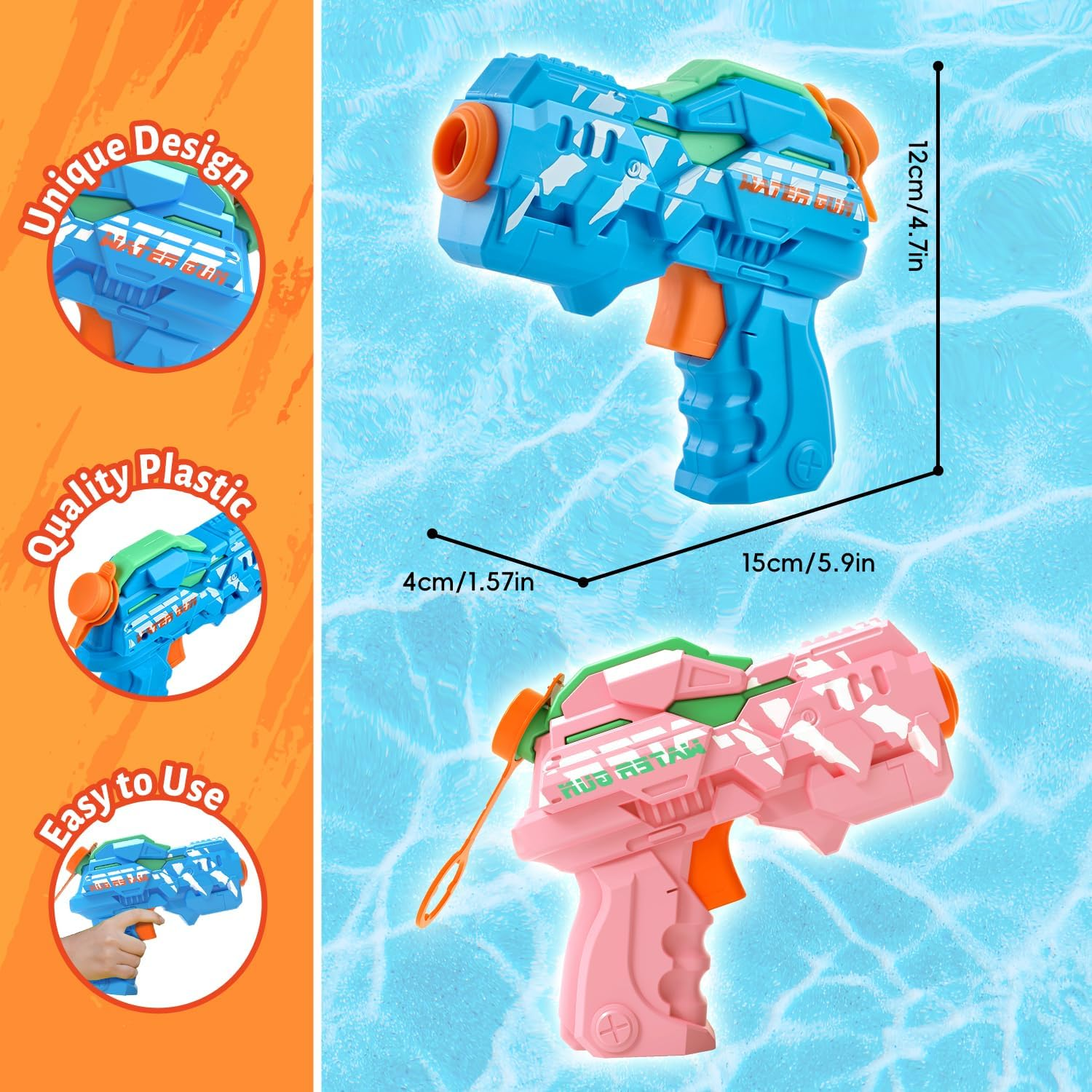 Water Gun for Kids, 2 Pack Squirt Guns Cool Small Manual Water Soaker, Water Pistol for Summer Outdoor Swimming Pool Beach Yard, Ideal Gifts for Boys Girls Children 3 4 5 6 7