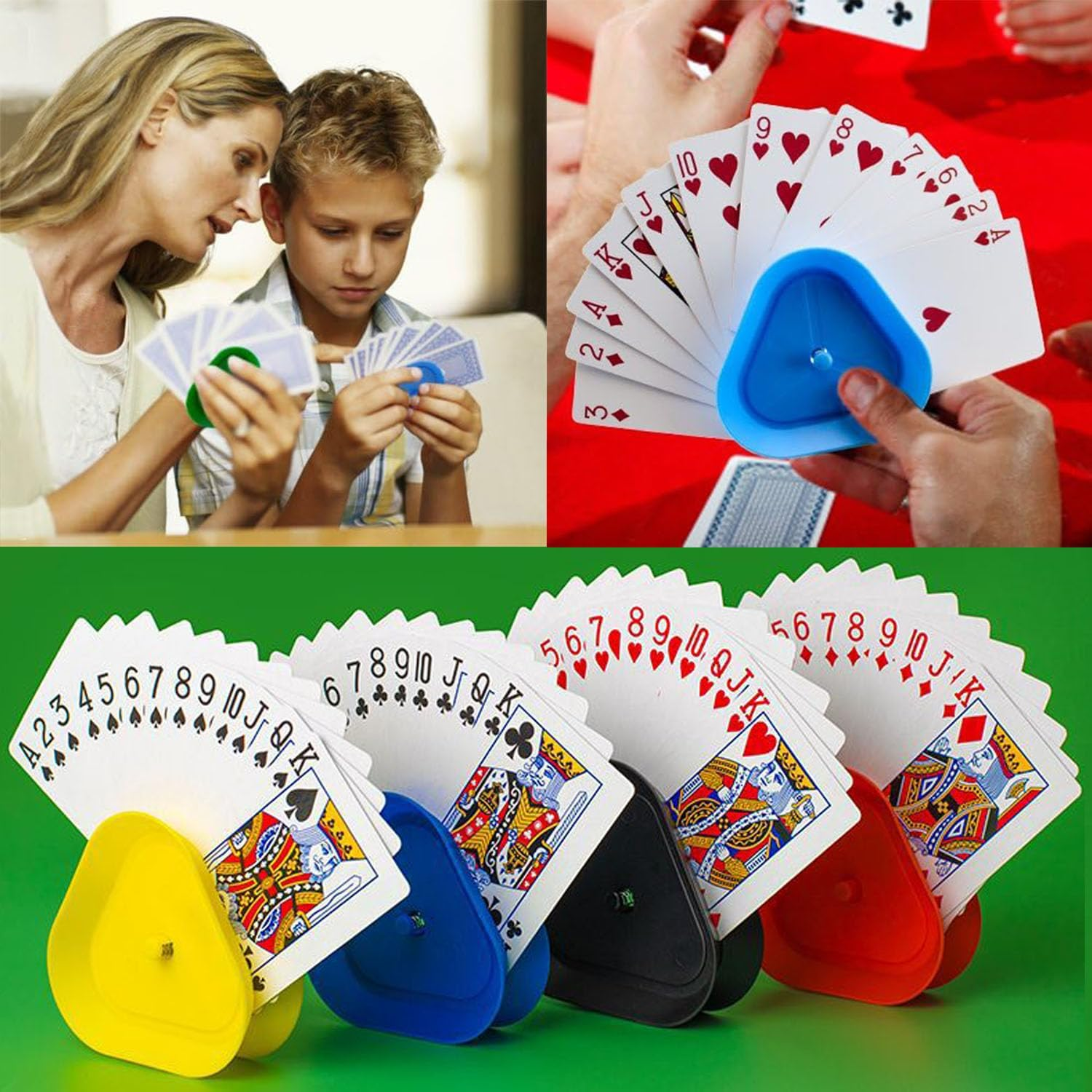 Taicols Playing Card Holder, 4 Pcs Playing Card Holder for Kids Seniors, Hands Free Cards Holders, Triangle Shaped Hands Free Cards Organizer for Canasta, Poker Parties, Family Card Game Nights image number 1